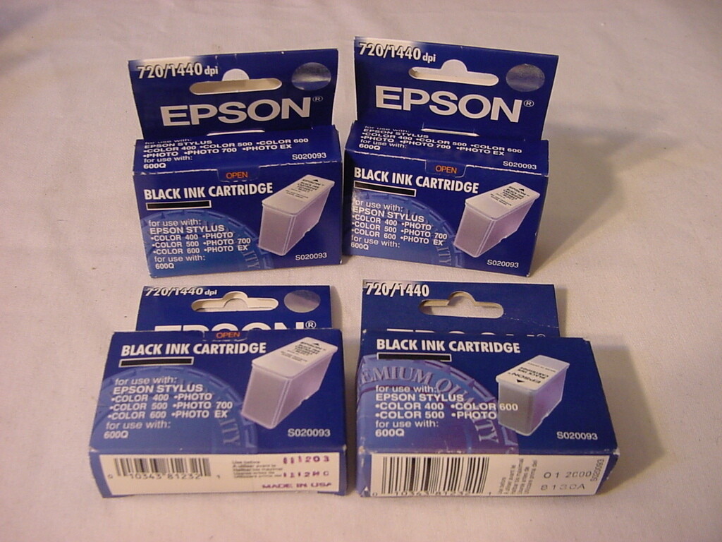 NEW - (4) GENUINE EPSON INK CARTRIDGES S020093 BLACK 720/1440dpi