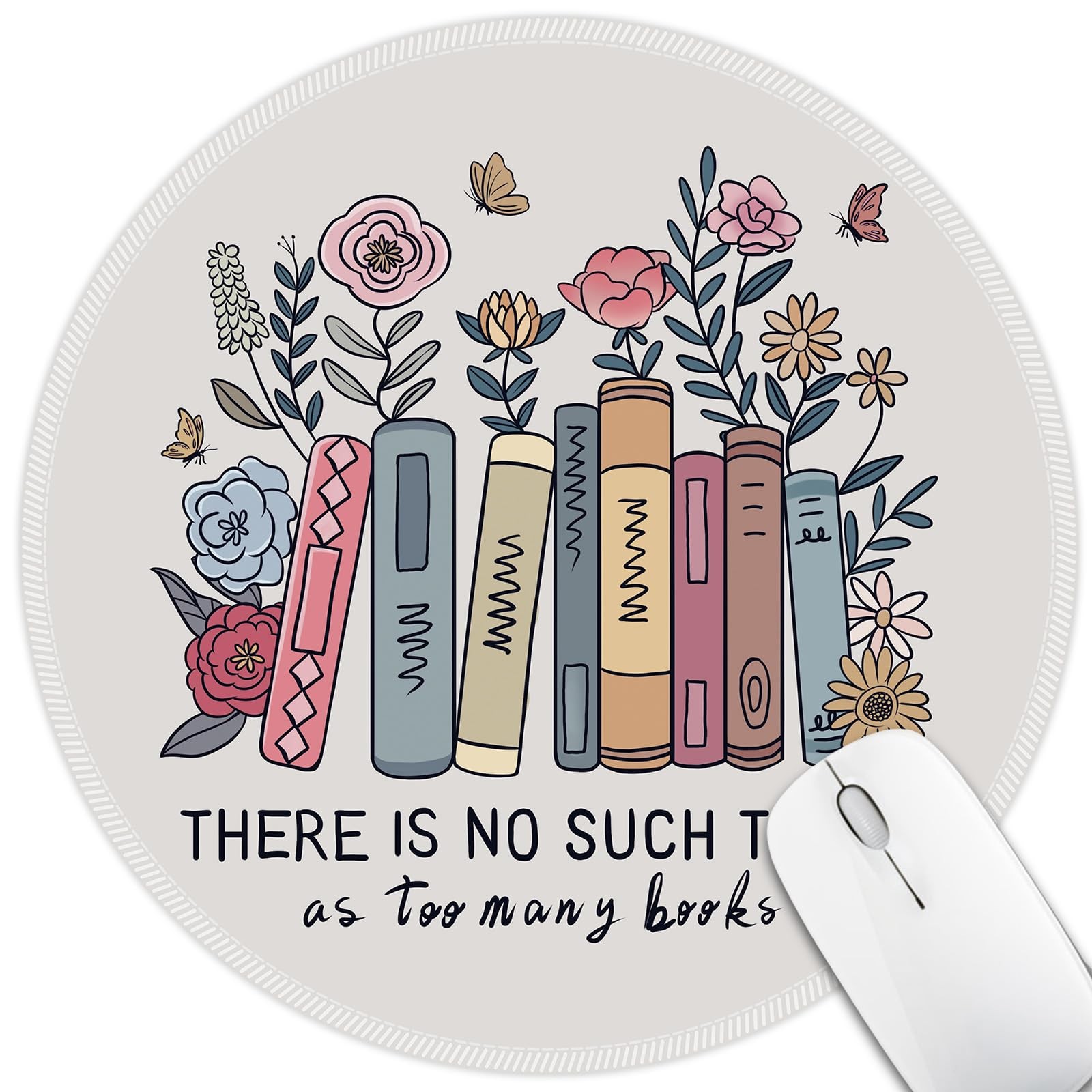 Hancynir Book Floral Round Mouse Pad, Small Cute Mousepad for Office Desk