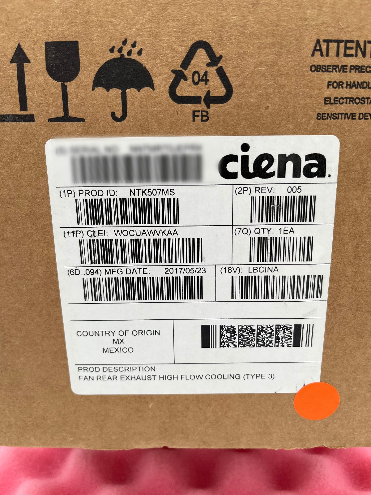 Ciena NTK507MS  Rear Exhaust High Flow Cooling (WE BUY CIENA)