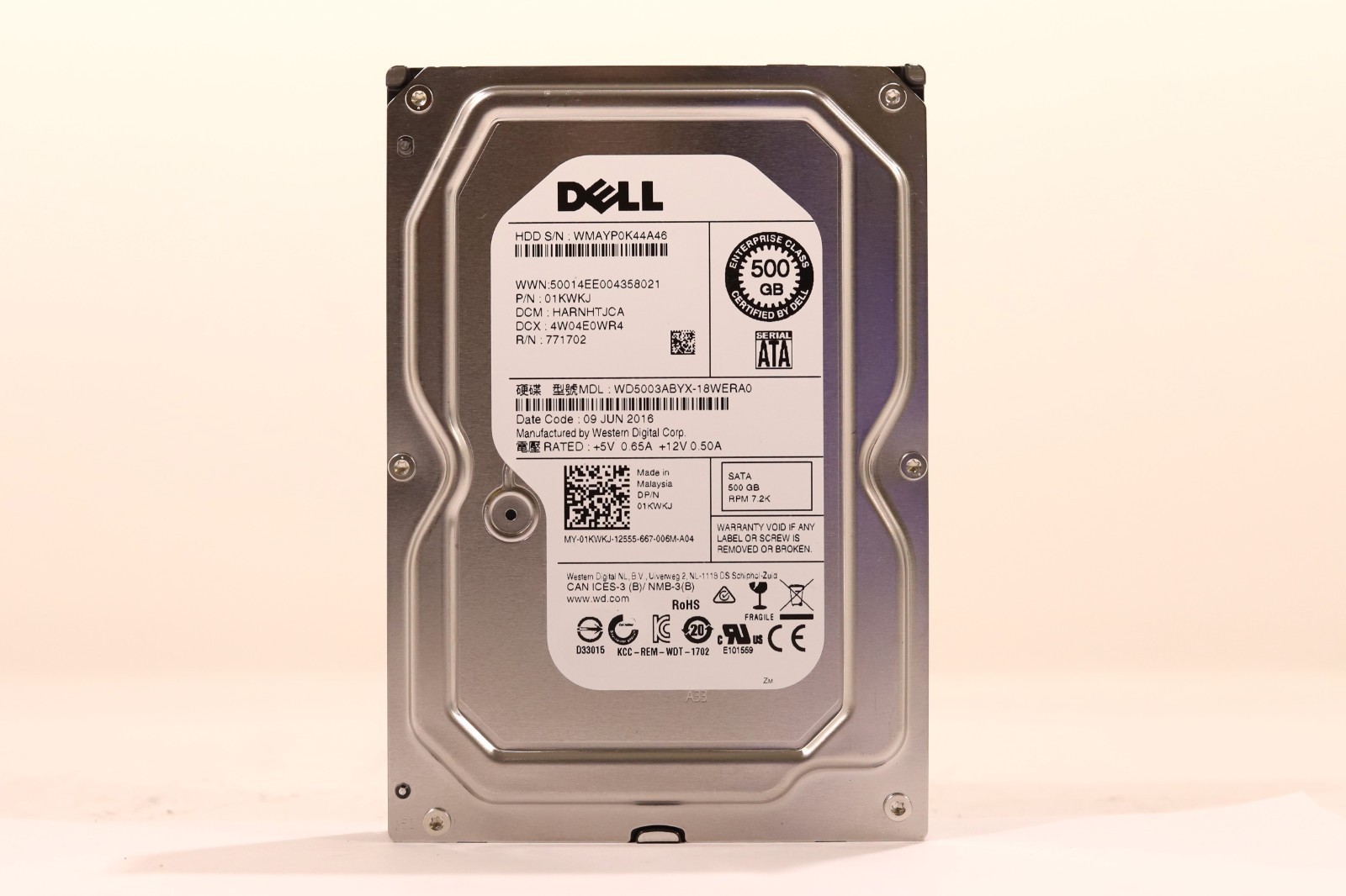 Dell WD5003ABYX-18WERA0 500GB 3.5" 3Gb/s 7.2K RPM SATA HDD Dell P/N: 01KWKJ