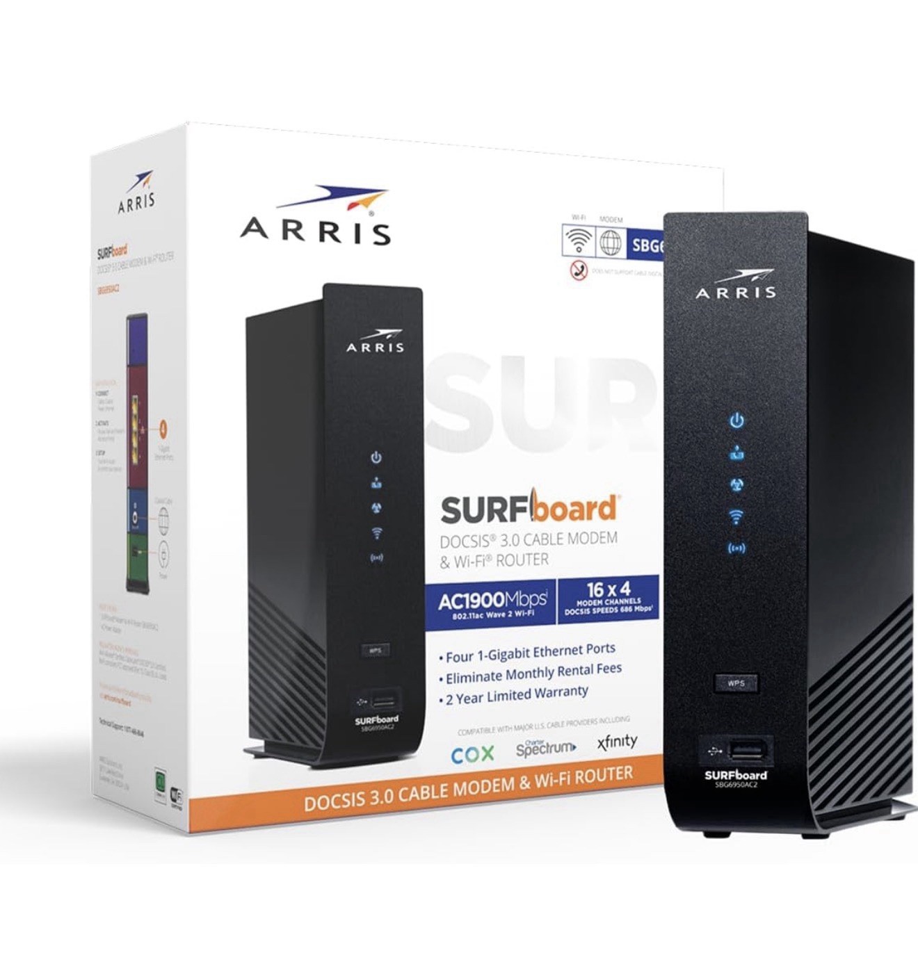 ARRIS Surfboard Cable Modem & Wi-fi Router Gaming AC1900 SBG6950AC2 Open Box New