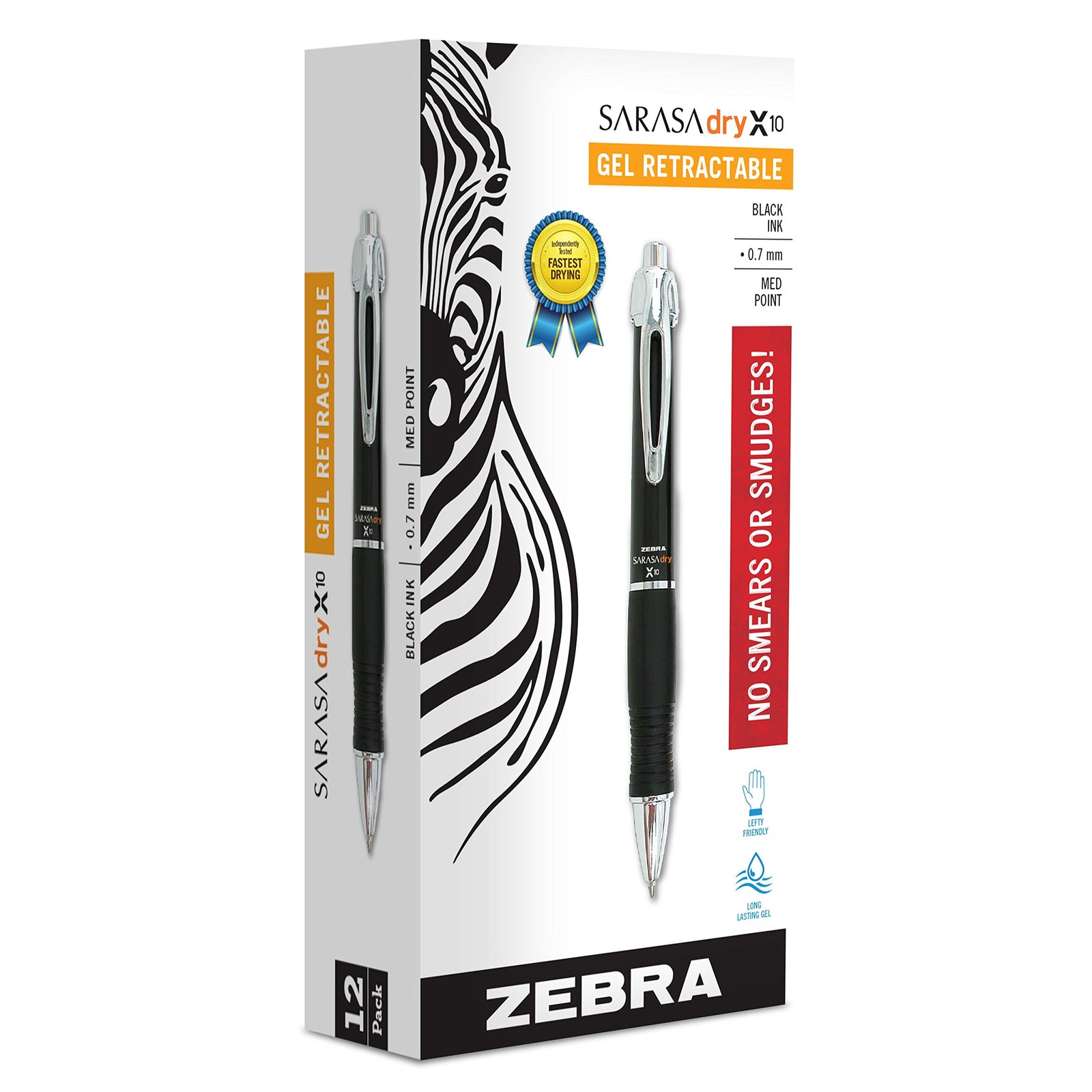 Zebra Pen SARASA X10 Retractable Gel Black Ink 0.7mm 12 Pack