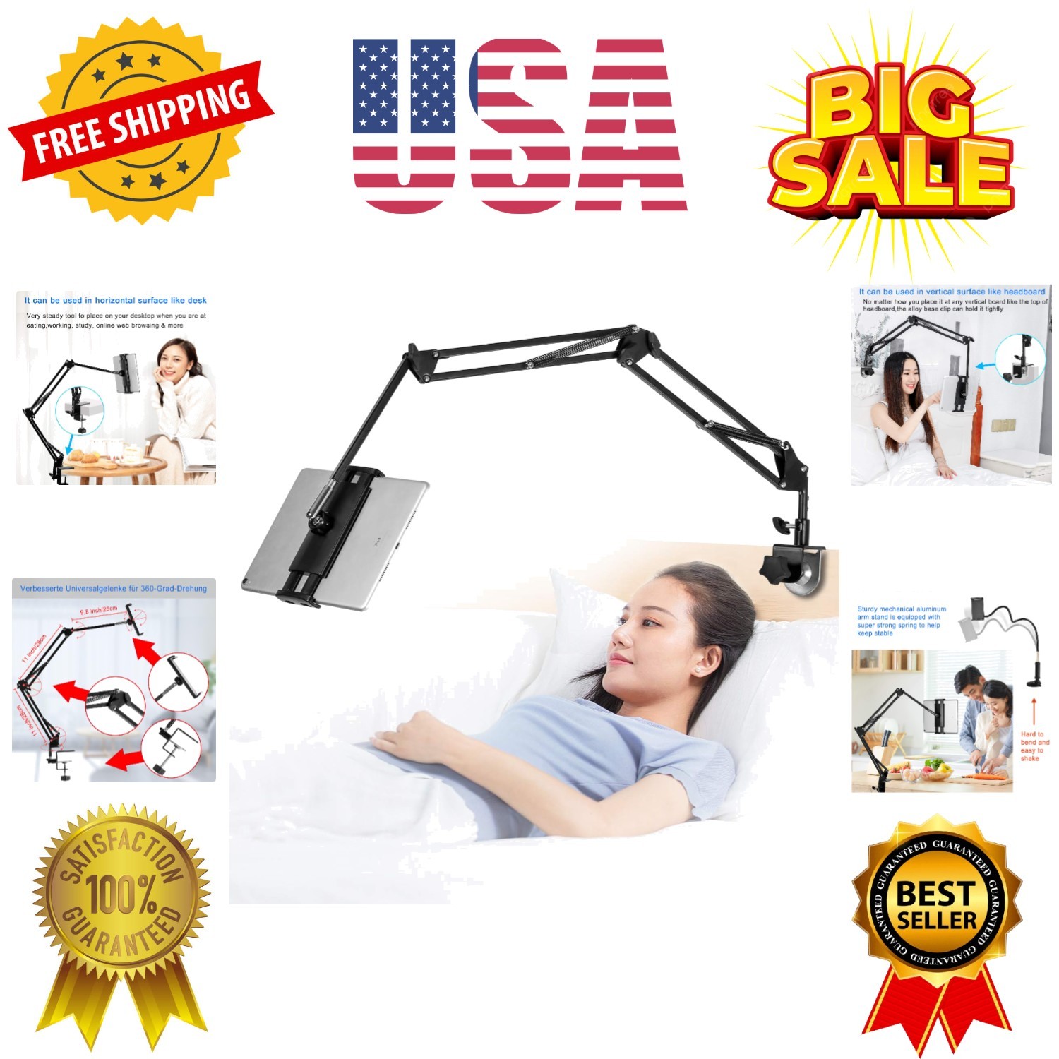 Versatile Adjustable Tablet Stand - Foldable with 360° Rotation for All Devices