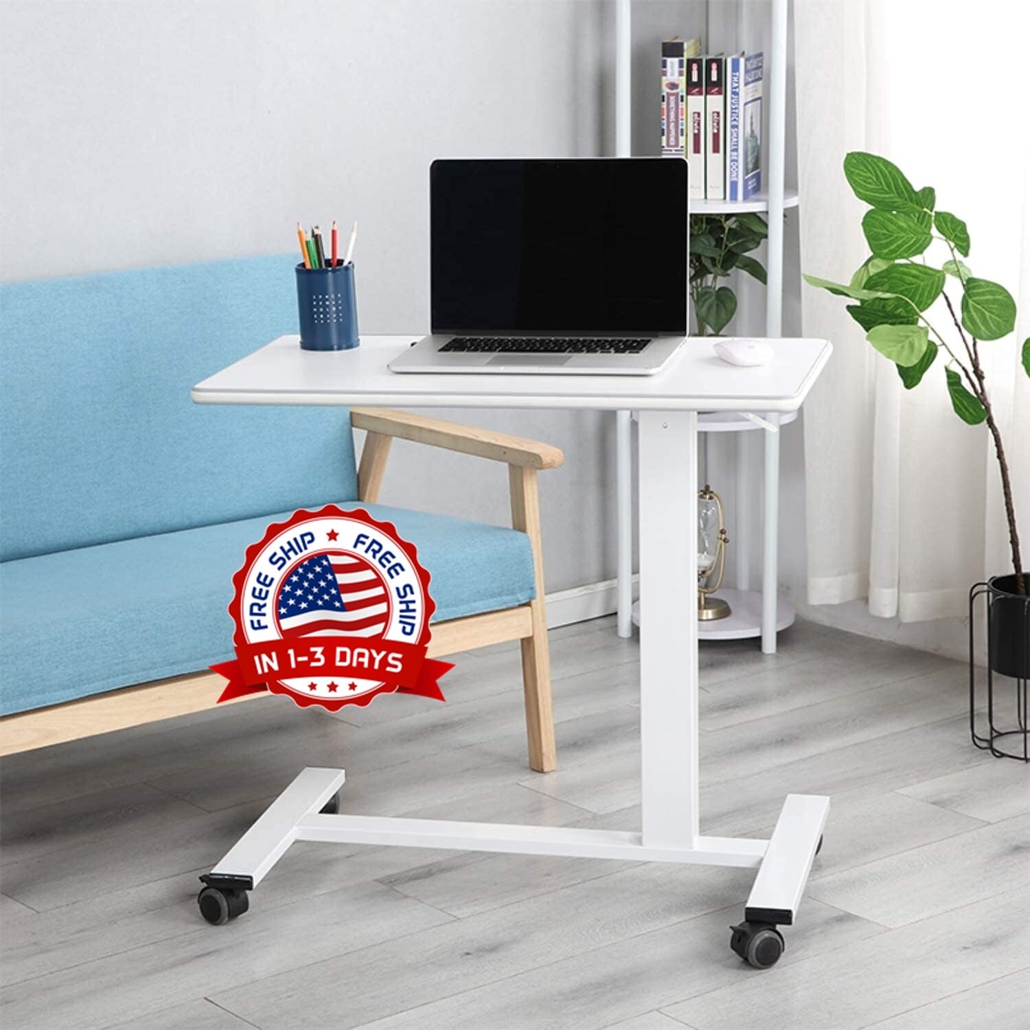 Escritorio Con Ruedas Portatil Ajustable Mesa Para Laptop ט Computadora De Cama