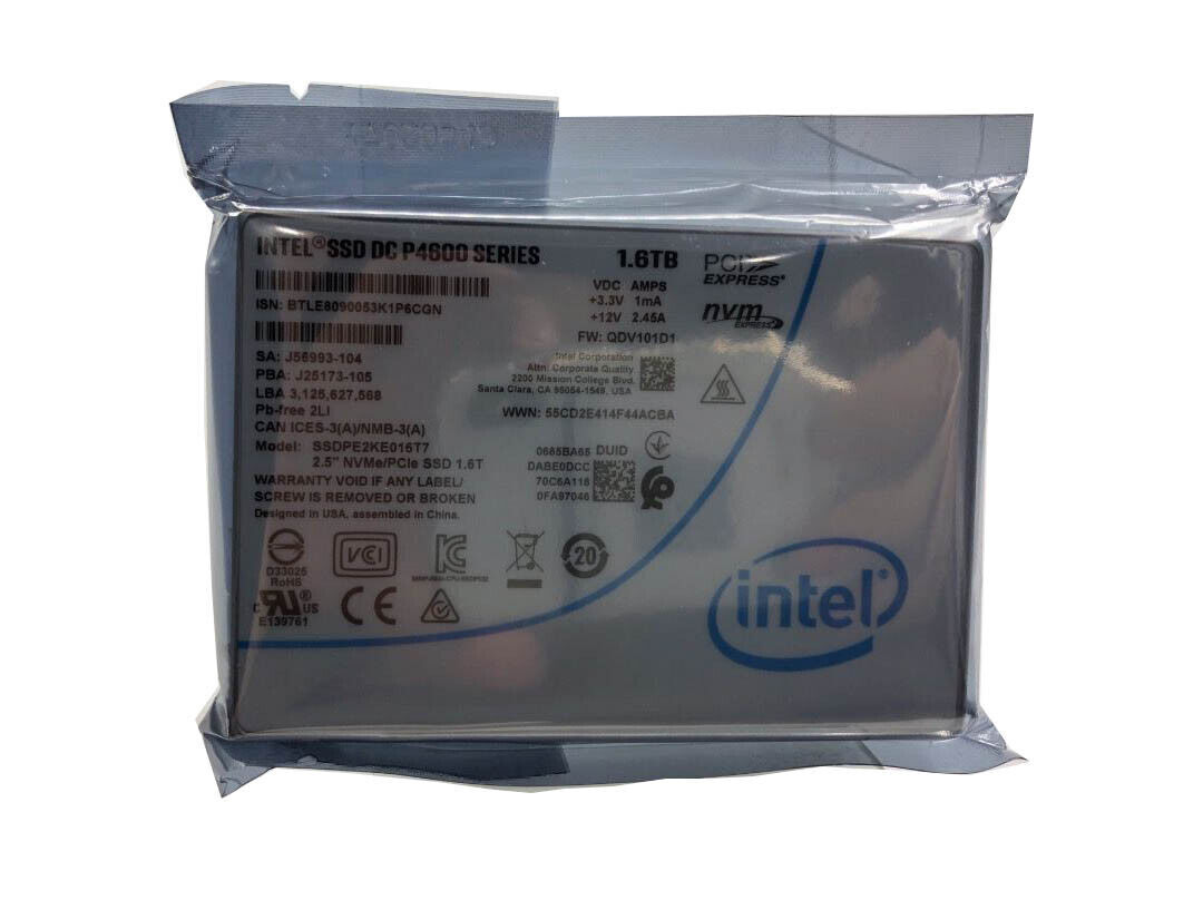 Compatible Intel DCP4600Series 1.6TBNVMe/PCIe2.5"U.2 InternalSSD (SSDPE2KE016T7)