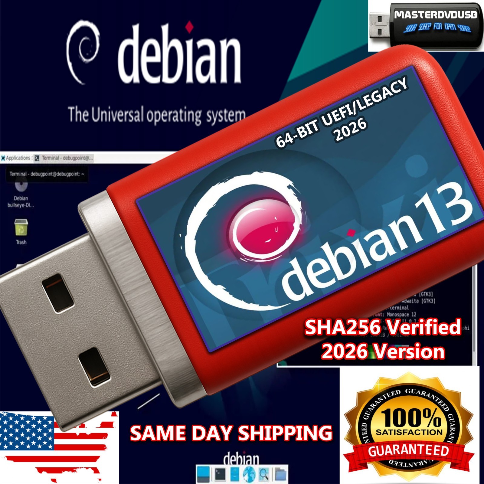 Debian 13 Bootable Live USB Installer  UEFI/Legacy PC - SERVER - INTEL MAC