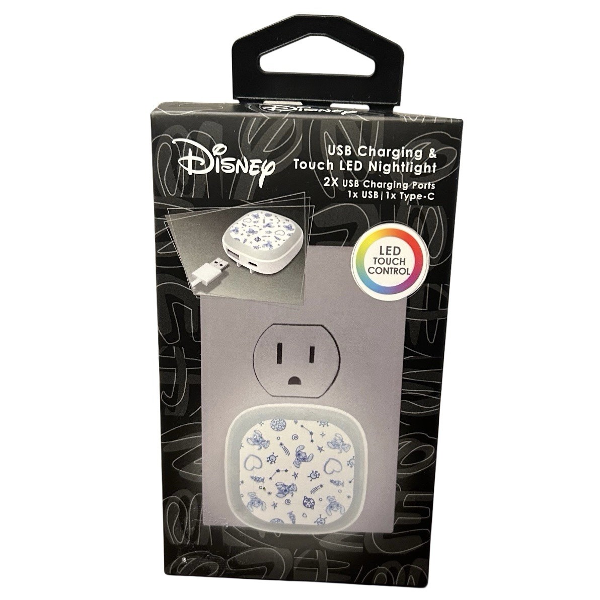 Disney Stitch 2x USB Charging Ports 1 X USB LED Nightlight Changing Colors New
