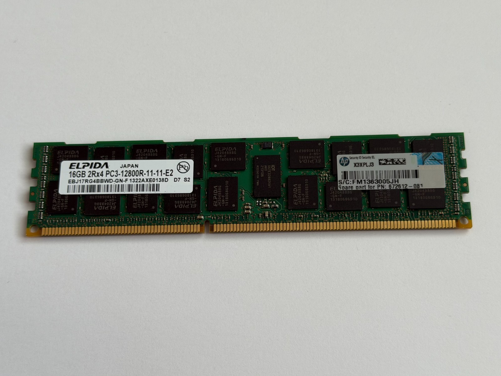 Elpida 16GB 2Rx4 PC3-12800R DDR3 ECC Server Memory RAM EBJ17RG4BBWD-GN-F