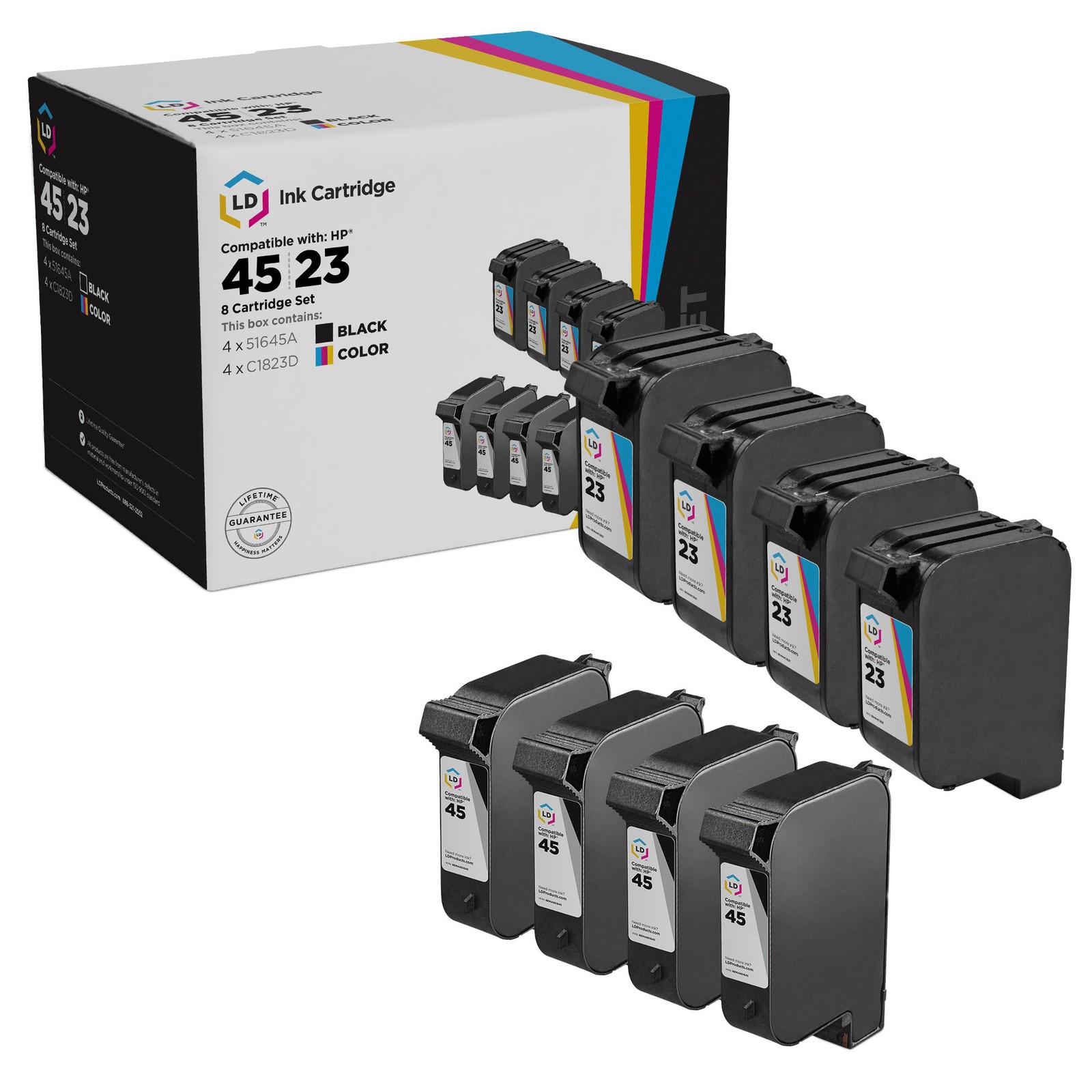 LD Reman Replacement HP 45 & 23 Combo Set - 4 51645A & 4 C1283D 8pk