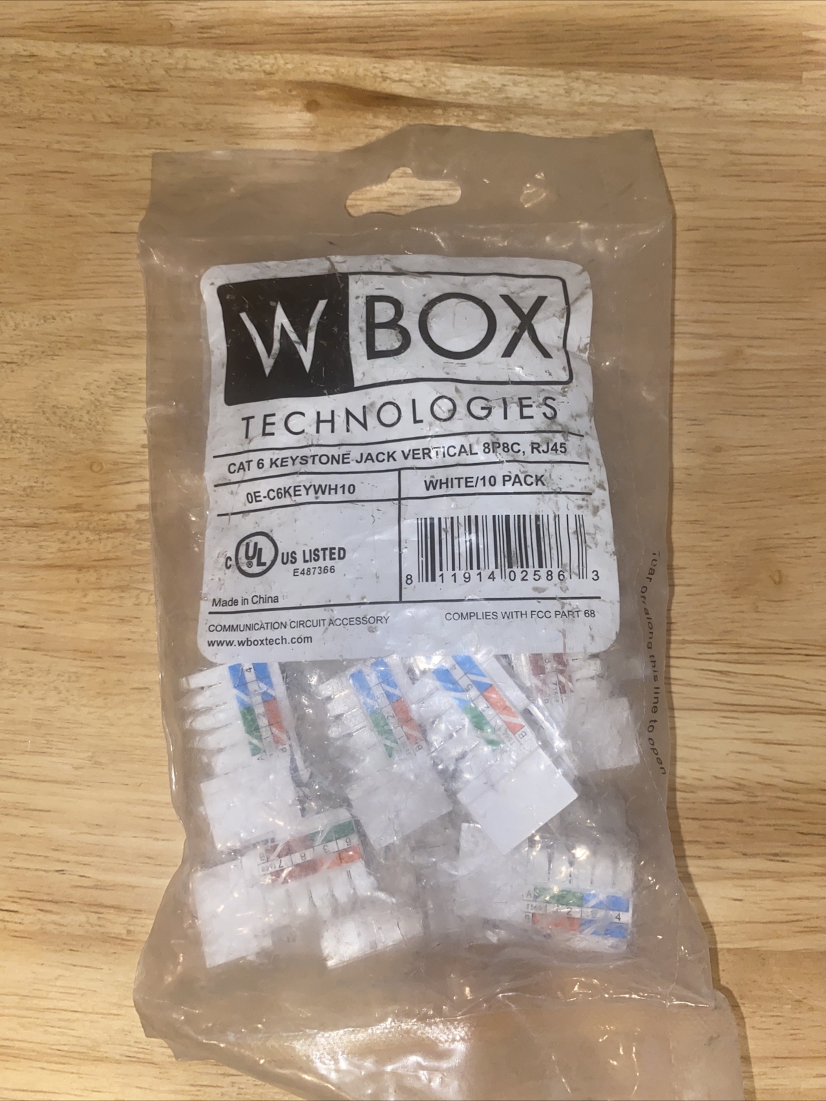 Wbox Technologies CAT 6 Keystone Jack Vertical 8P8C, RJ45, 10-pack White. NEW