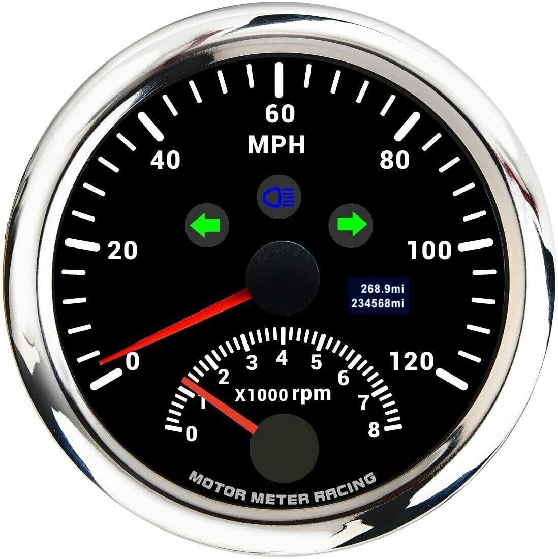 W 85mm 3-3/8 2 in 1 Speedometer Tachometer Digital Odometer Mileage & Trip Meter