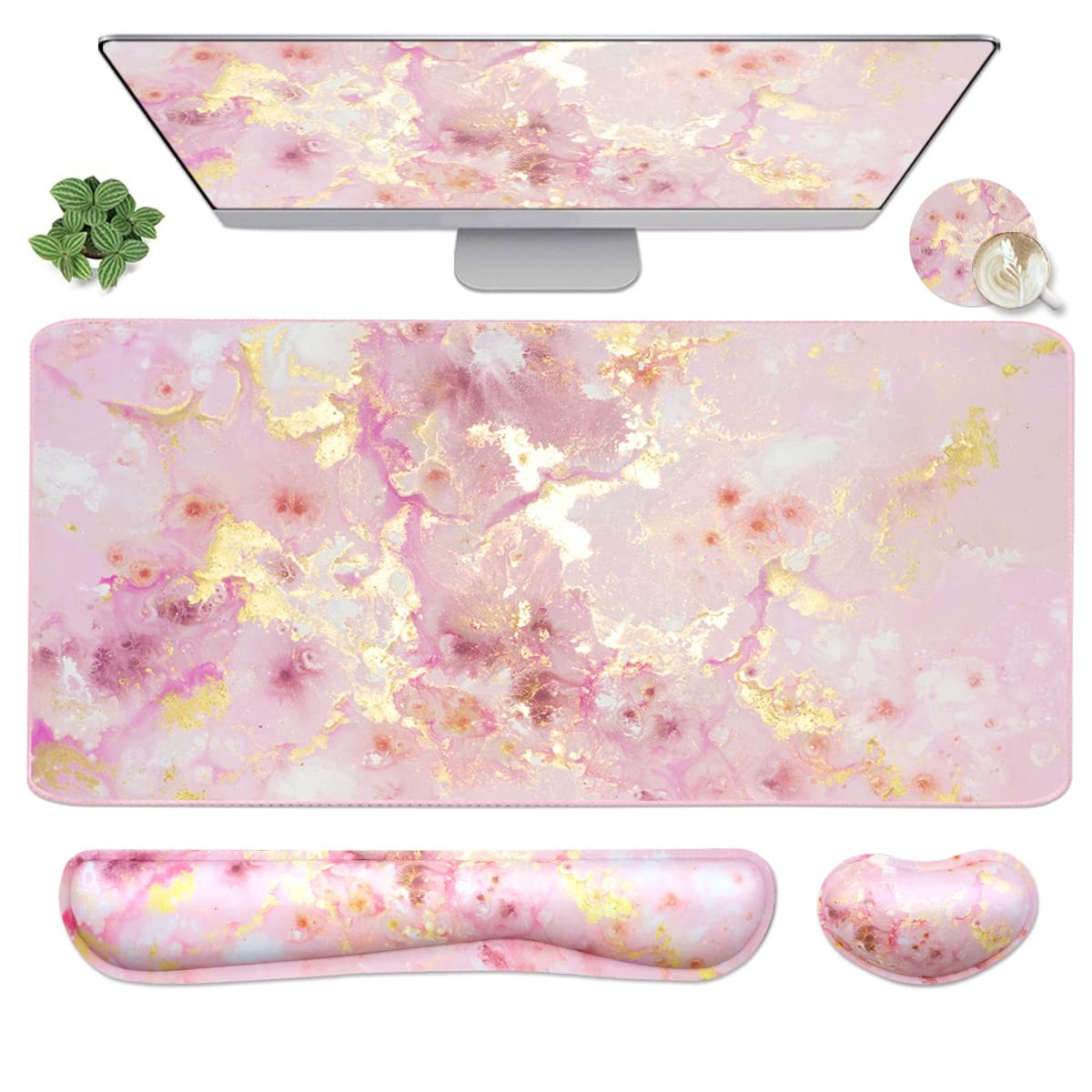 4-in-1 Large Gaming Pad, Keyboard Wrist Rest Pad & Wrist Mousepad Set, Extend...