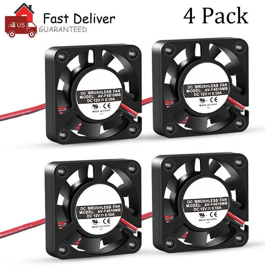 4PCS DC12V Cooling Computer Case Fan 4010 40x40x10mm PC 3D Printer 2Pin US Stock