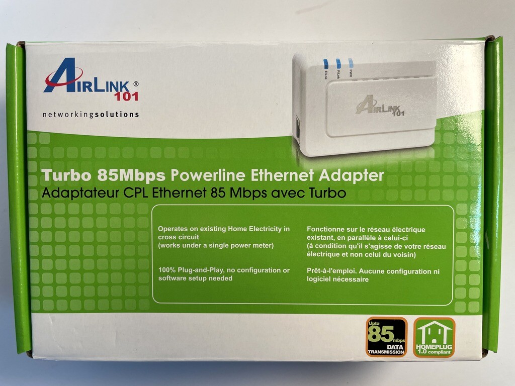 NEW Airlink 101 Turbo 85mbps Home Plug Powerline Ethernet adapter APL8512 