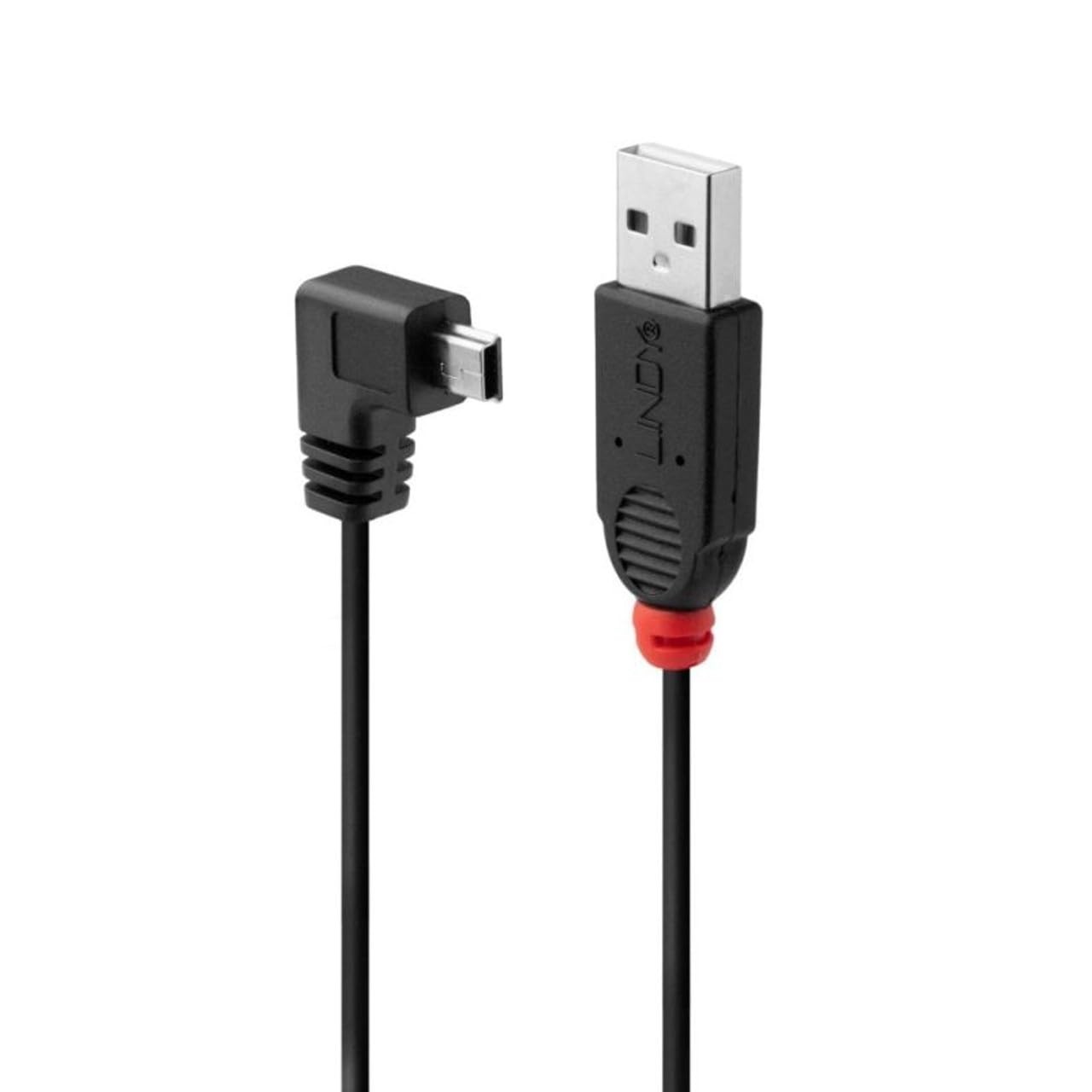 LINDY 31970 0.5m USB 2.0 Cable, Type A to Mini-B, 90 Degree Right Angle, Black S