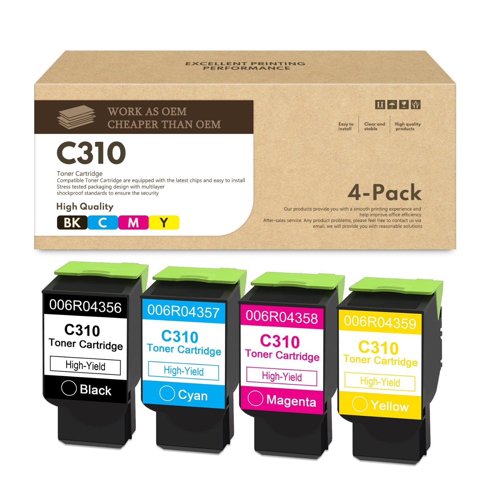 FADSOON® 4 Pack C310/C315 Toner Cartridges (BCMY) Replacement for Xerox Printers