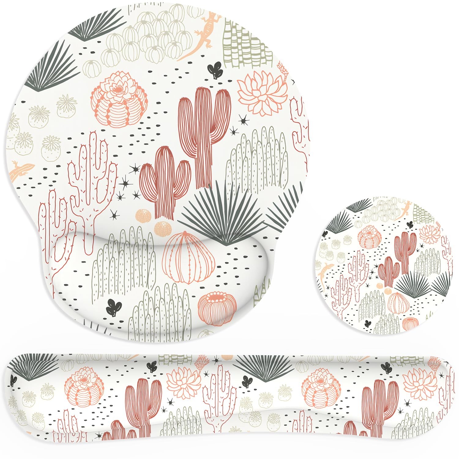 Ergonomic Mouse Pad with Wrist Rest and Keyboard 16.9 x 3.5 inches, Cactus