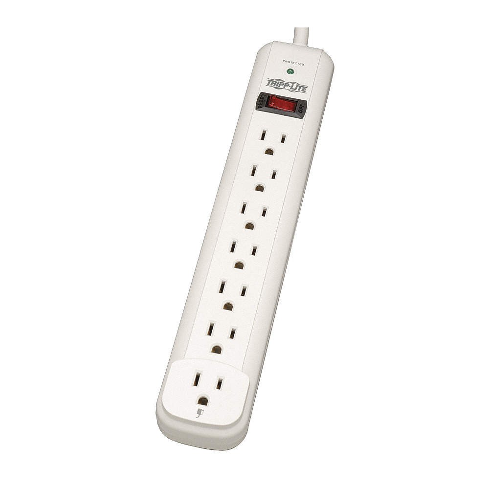 TRIPP LITE TLP725 Surge Protector Strip,7 Outlet,Wht 4HHH1