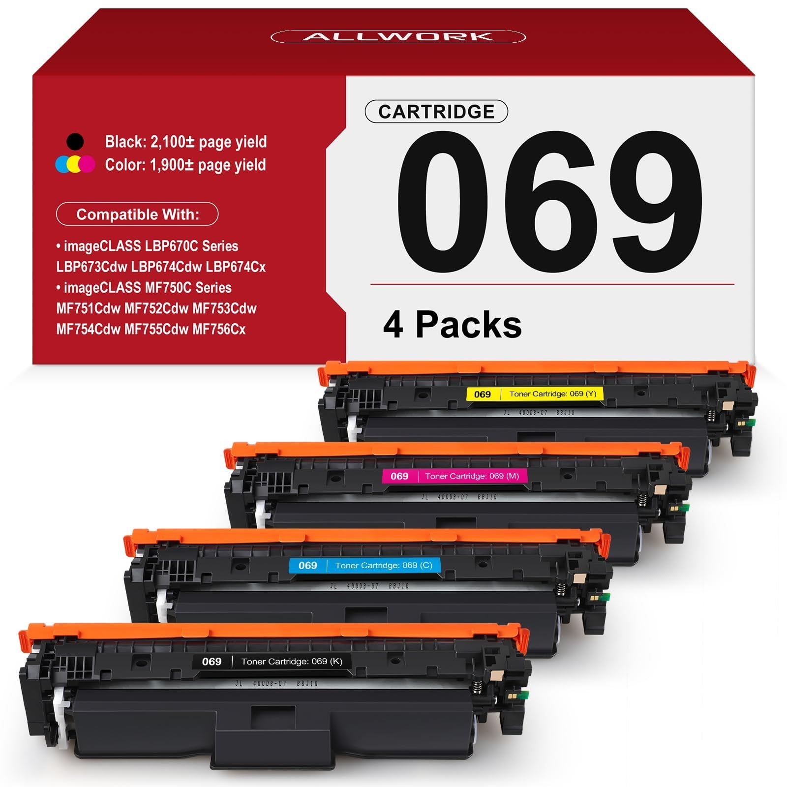 069 Toner Cartridge 4 PACK Compatible Replacement for Canon 069 069H