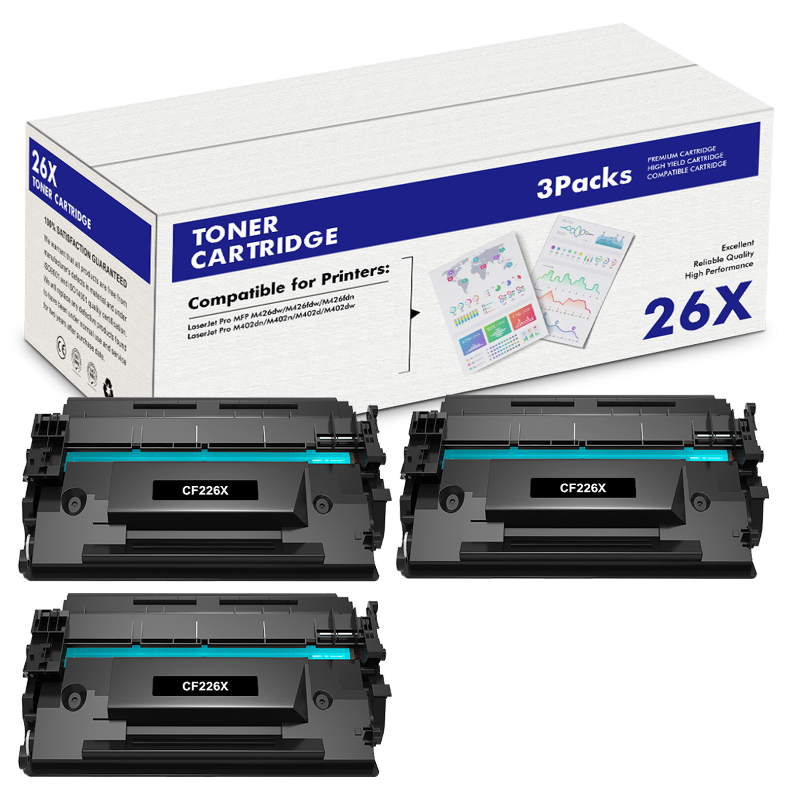3Pack CF226X Toner Cartridge For HP 26X Laserjet Pro M402dn M426 M426fdw Printer
