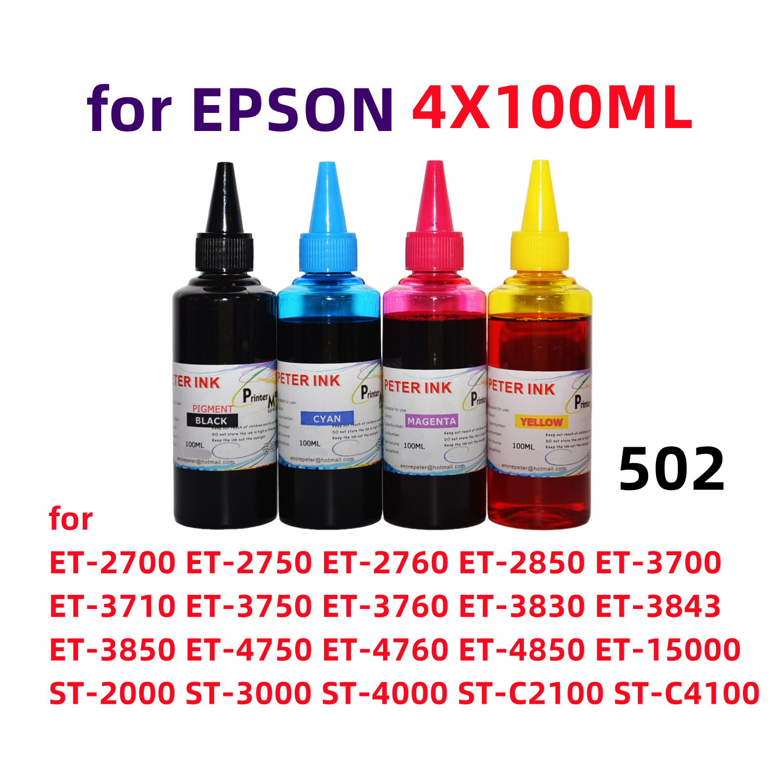 4X100ML Premium ink refills for ET 3830 3760 3750 3710 3700 Printer 502