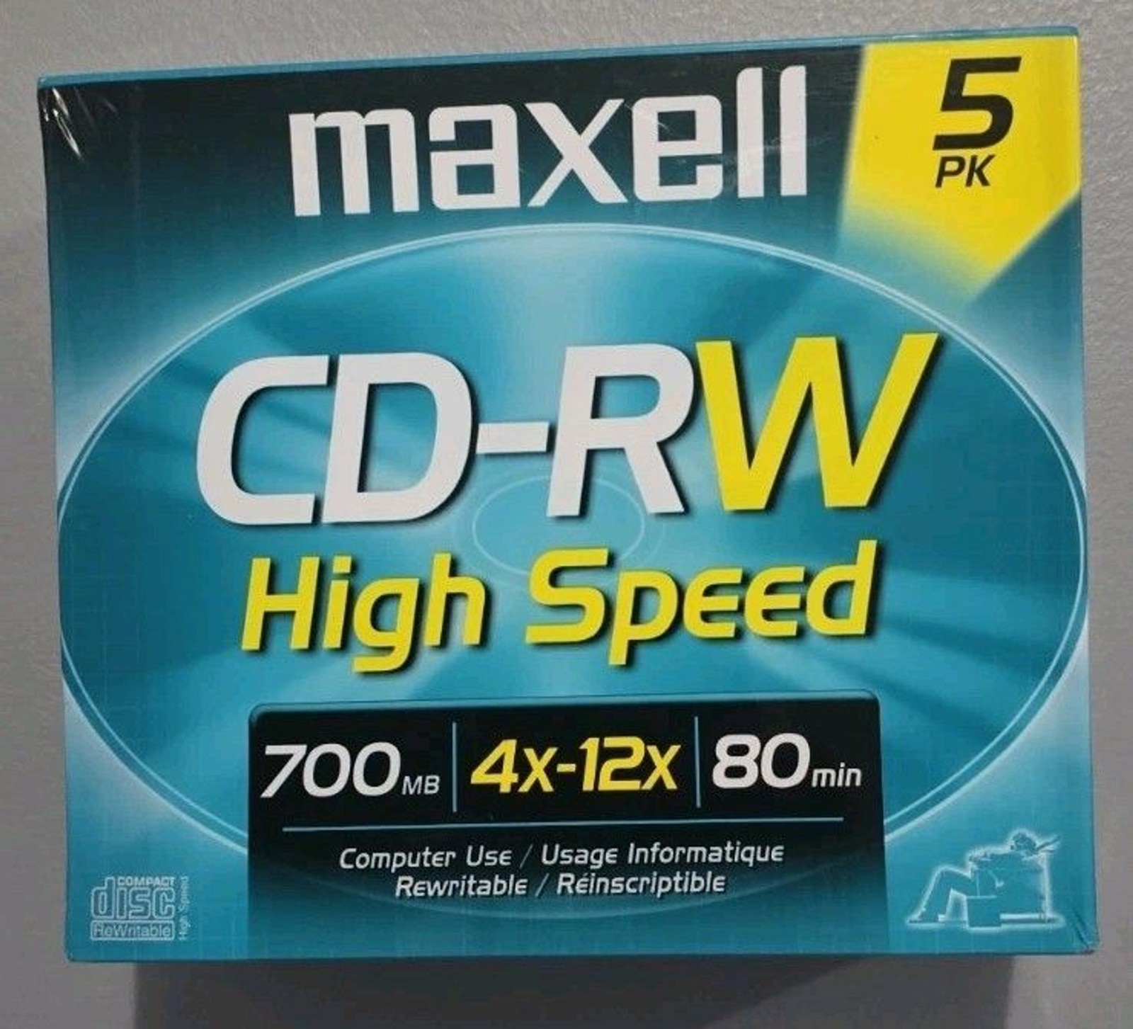 Maxell CD-RW High Speed 700MB 80 Min 4x-12x Rewritable Blank Discs 5 Pack Sealed