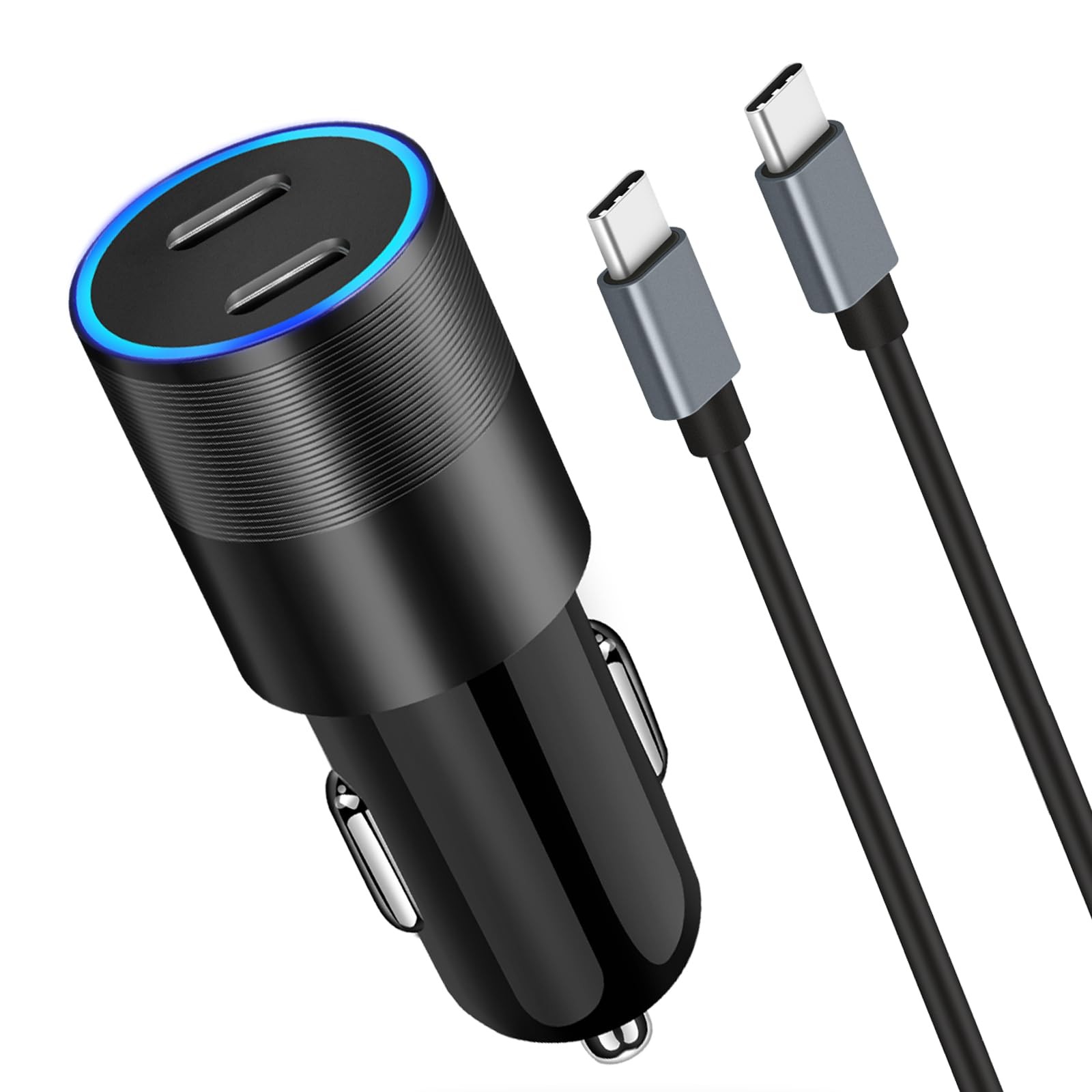 60W Fast USB C Car Charger, Dual 30W PD 3.0 Charging Port Cigarette black