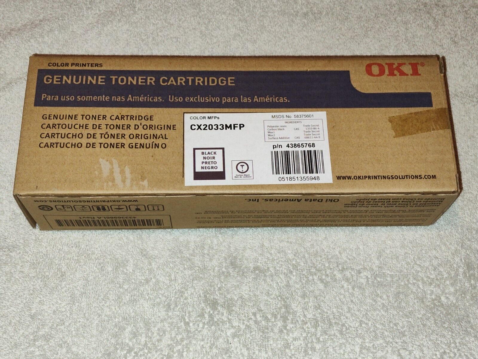 GENUINE OKI 43865768 (CX2033 MFP) BLACK TONER CARTRIDGE