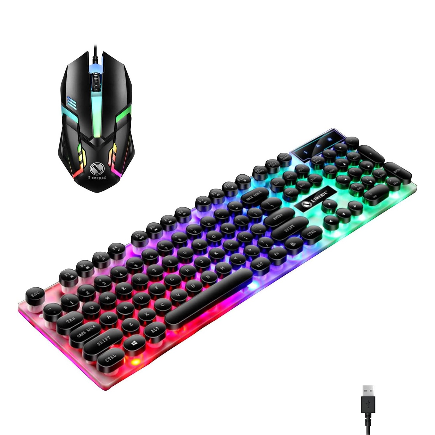 Wired LED RGB Gaming Keyboard & Mouse Combo, Punk Retro, Mechanical Feeling
