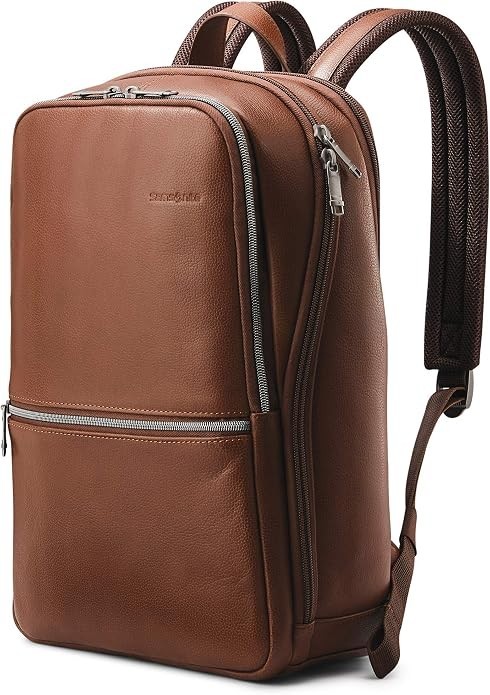 NEW Samsonite Classic Leather Slim Backpack Cognac 126036-1221