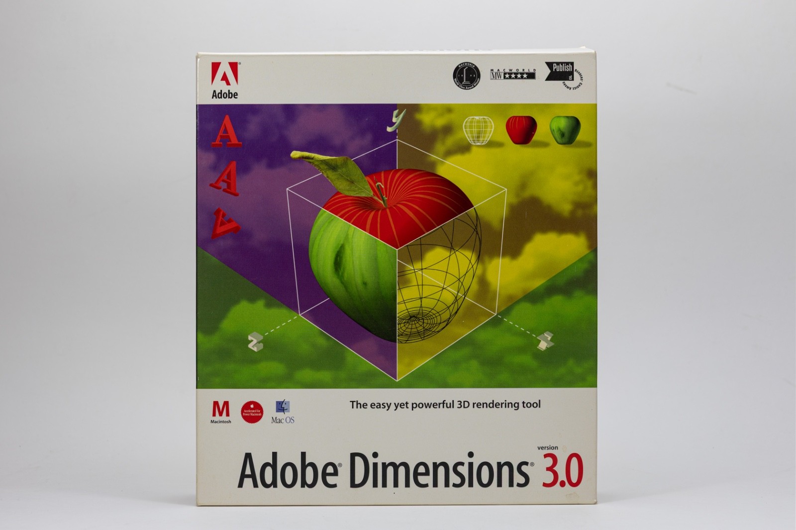 Adobe Dimensions 3.0 Macintosh Boxed Complete CD-ROM Manual Vintage Mac 3D