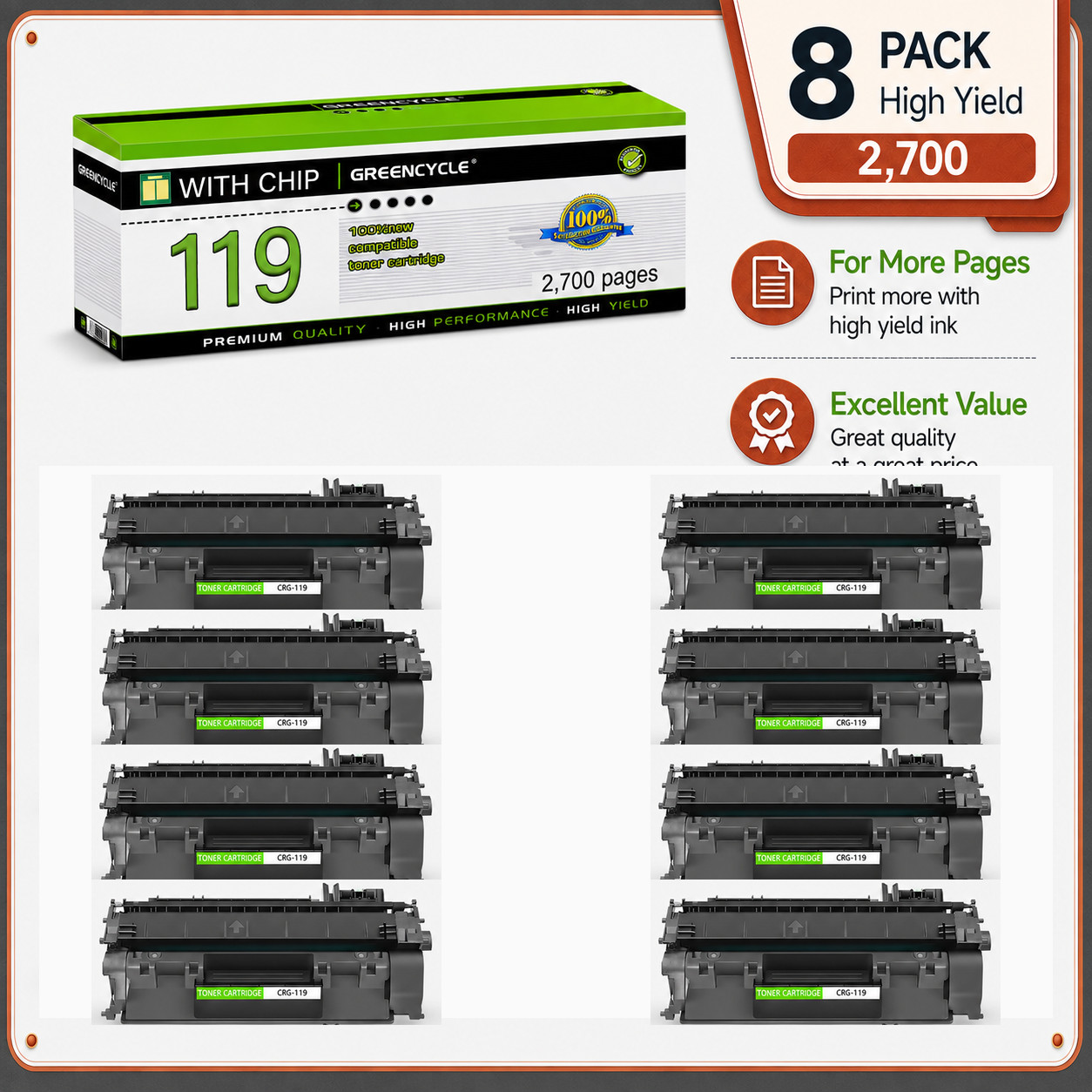 8PK C119 Toner Cartridge Compatible with Canon 119 ImageClass LBP6300dn MF5950dw