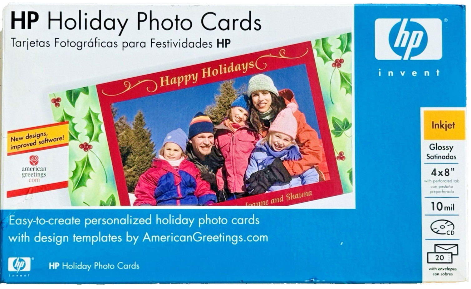 HP Holiday Photo Cards Q8016A 20 w/ Envelopes 4x8" 10 mil Glossy Inkjet Vtg 2005
