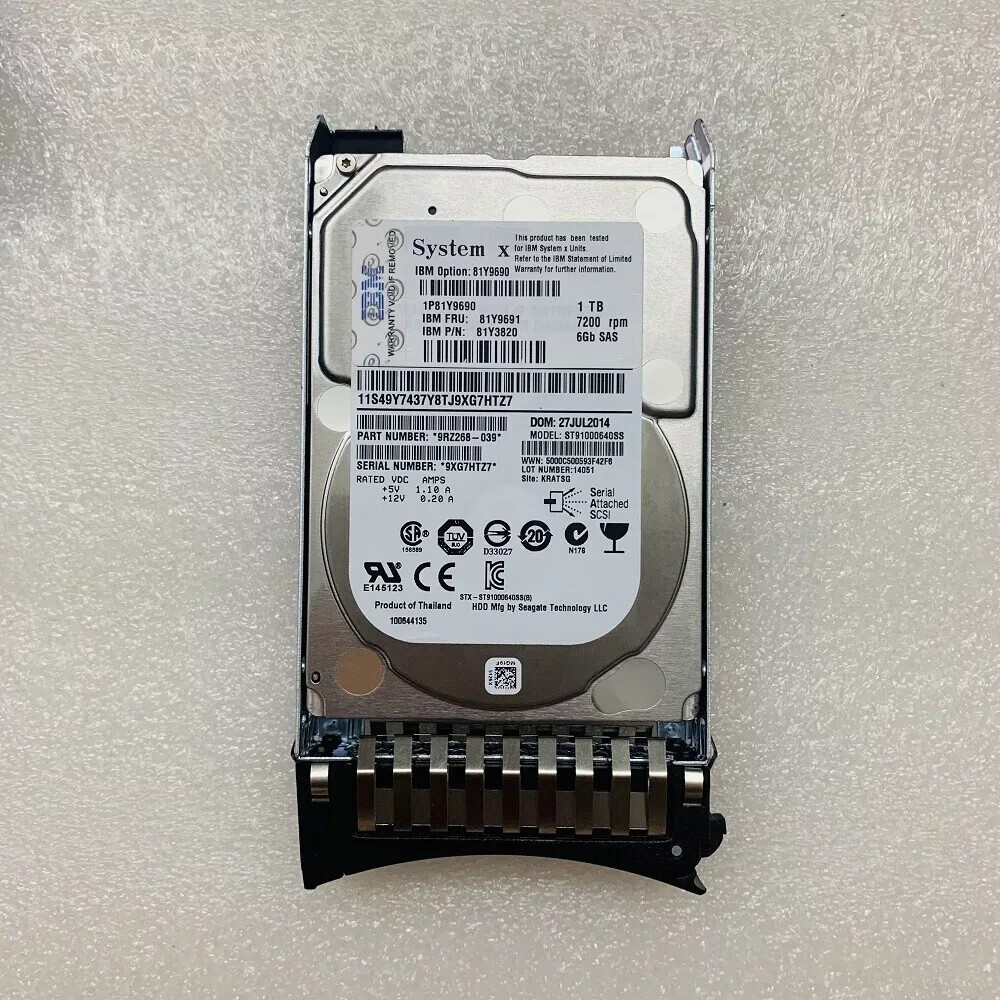 FOR IBM 81Y9691 81Y9690 1TB 7.2K 6GBPS 2.5IN SFF NL SAS HARD DRIVE HDD TRAY