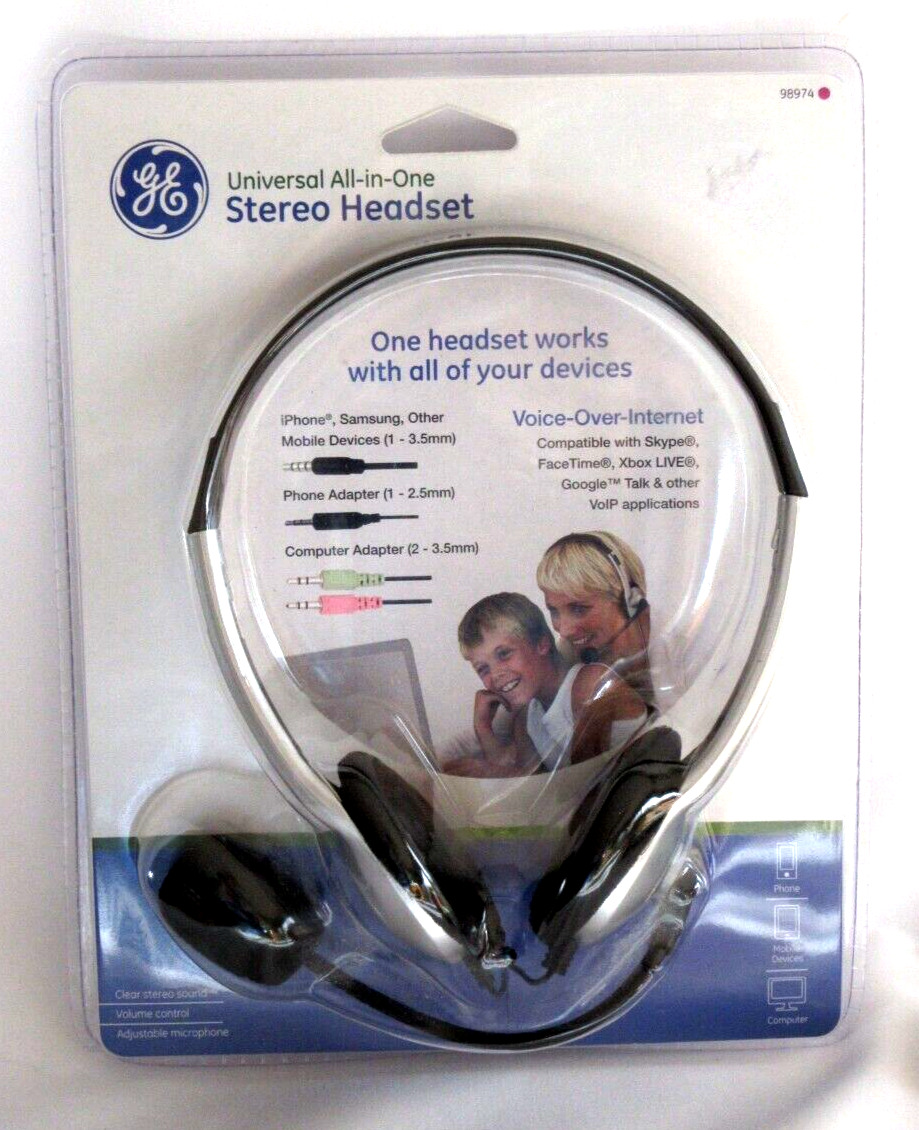General Electric GE Universal Stereo Headset Works With All Of Your Devices New