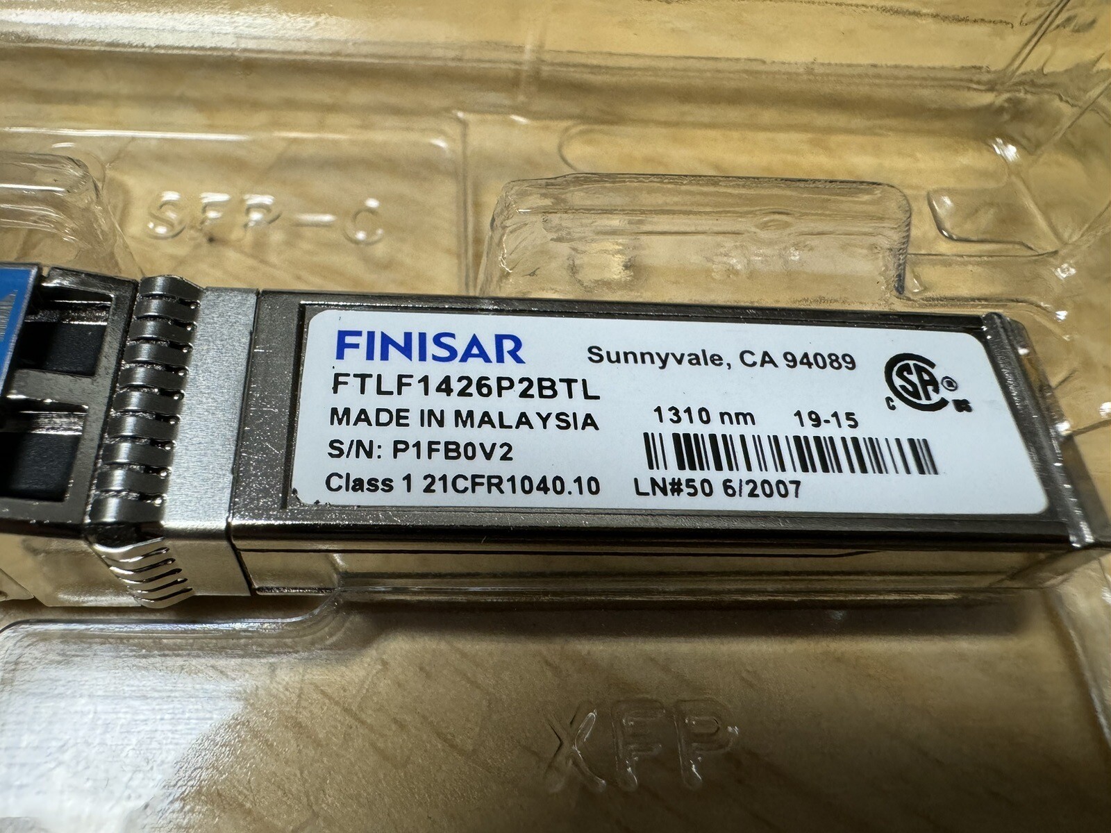 FINISAR FTLF1426P2BTL 6Gb/s 1310nm SFP+ TRANSCEIVER MODULE