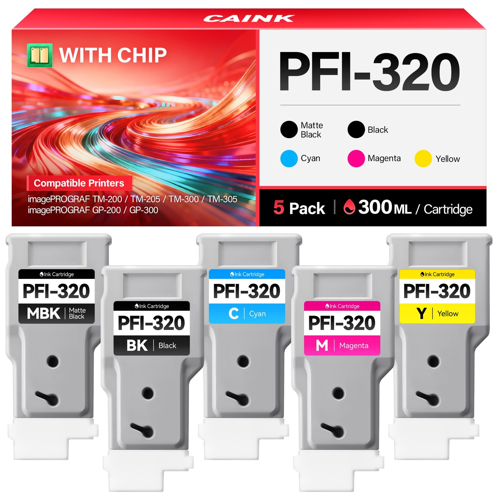 PFI-320 Pigment Ink Tank 300-ml Set 5-Pack, 5-Pack