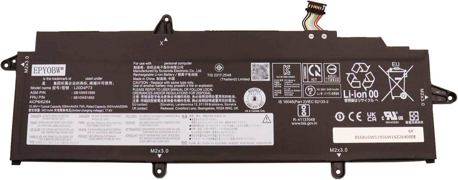 L20D4P73 Laptop Battery 54.7Wh 3564mAh 4 Cell Compatible with Lenovo ThinkPad