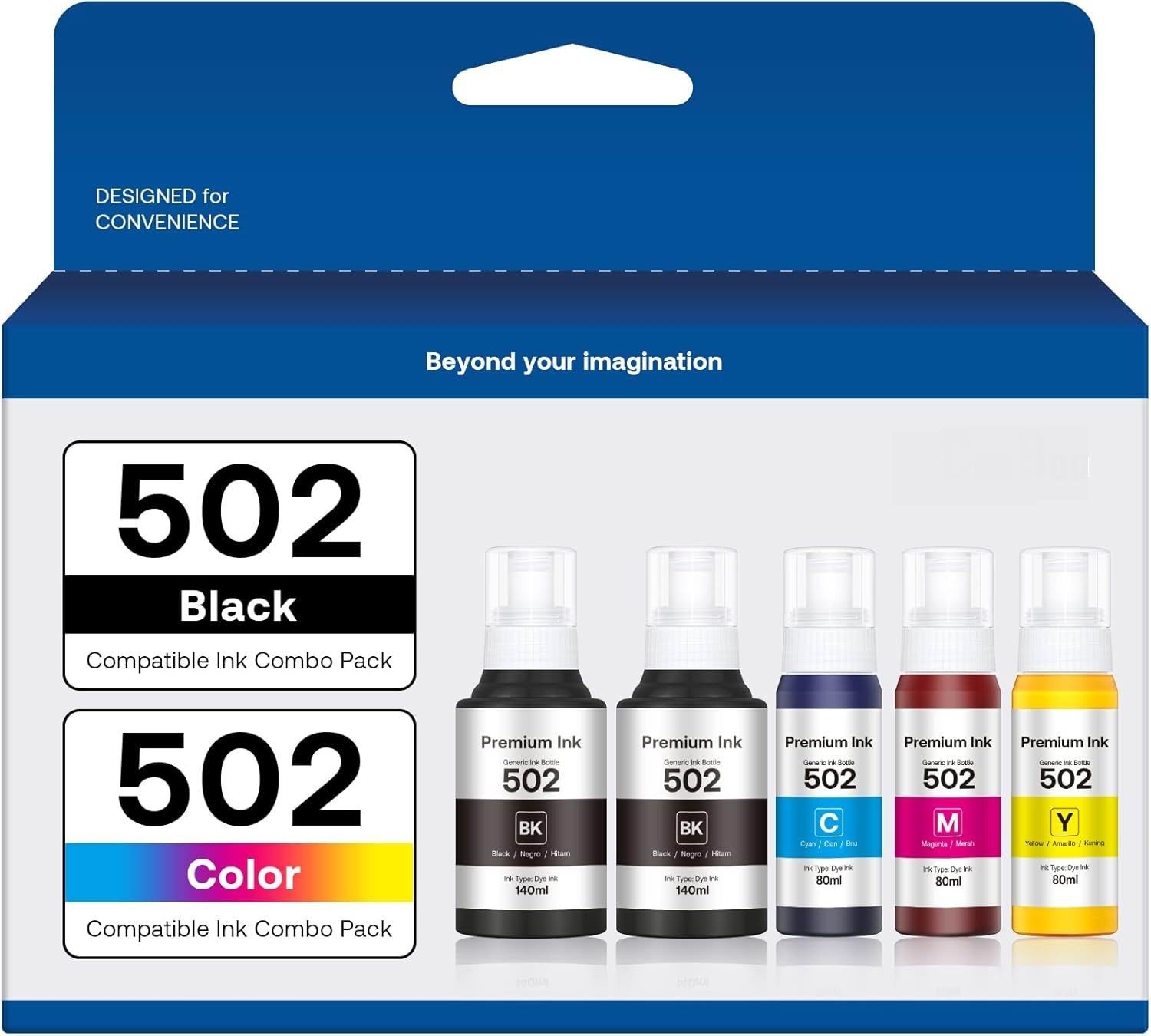 5 Packs Combo Compatible For Epson 502 522 EcoTank Ink Bottles ET-2720 ET-4700
