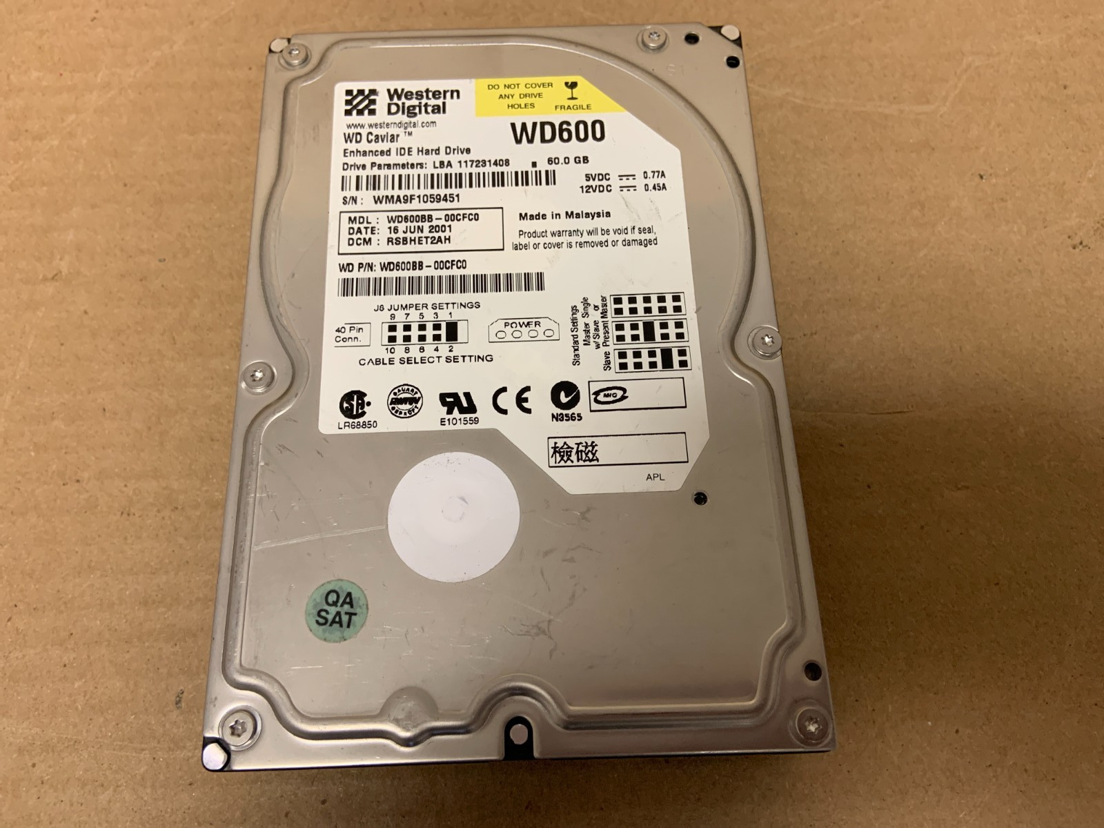 Western Digital WD600 WD600BB-00CFC0 60GB IDE Hard Drive