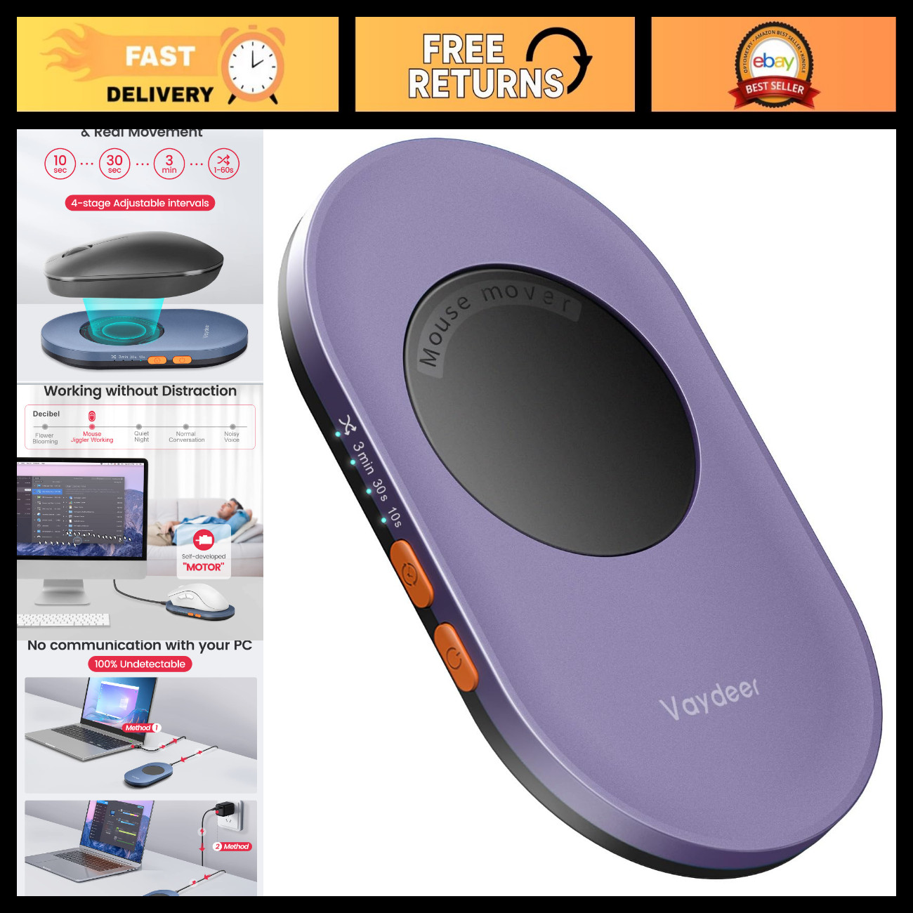 Ultra Slim Mouse Mover Jiggler - Adjustable Timer, Noiseless, Simulates Movement