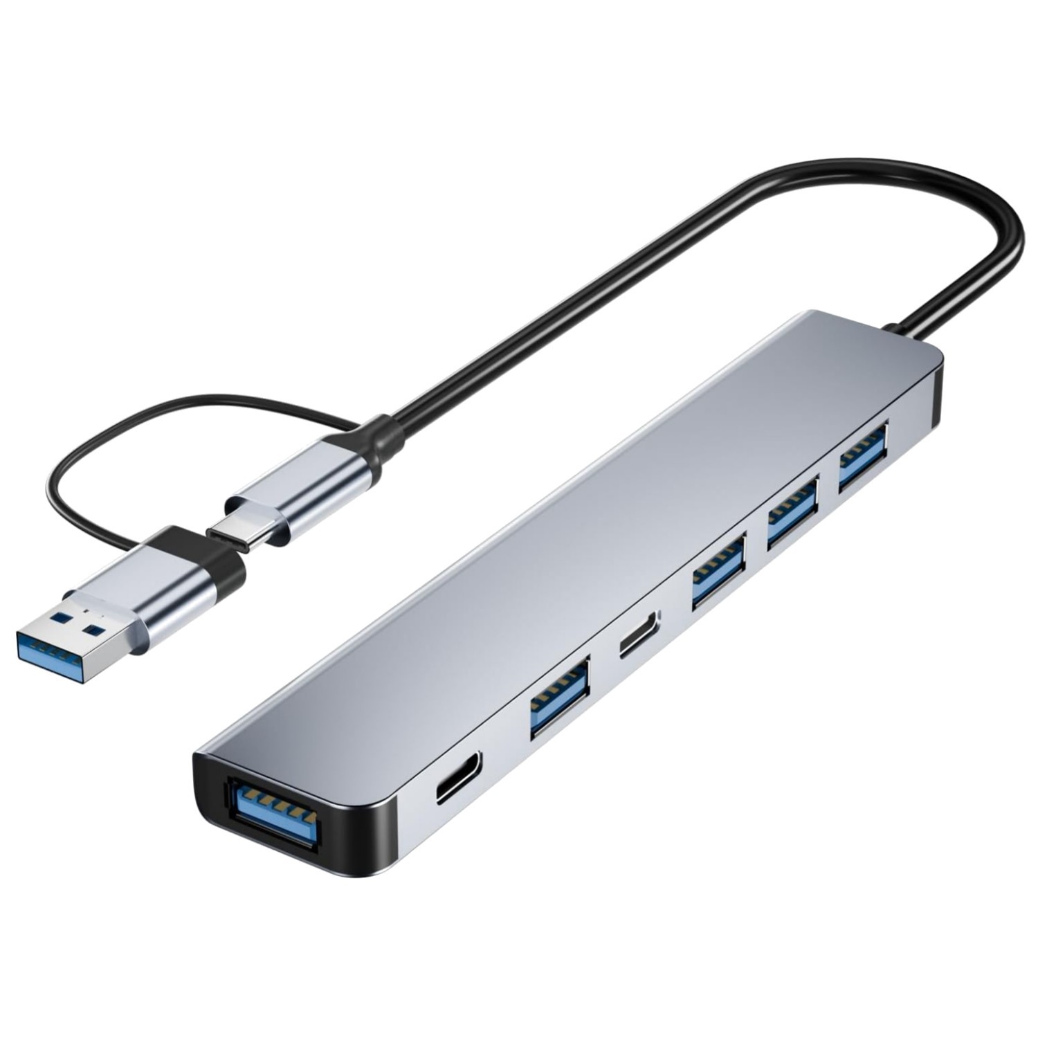 Sleek 7-Port USB C Hub: 5Gbps Speed, Fast Charging & Plug-and-Play Functionality