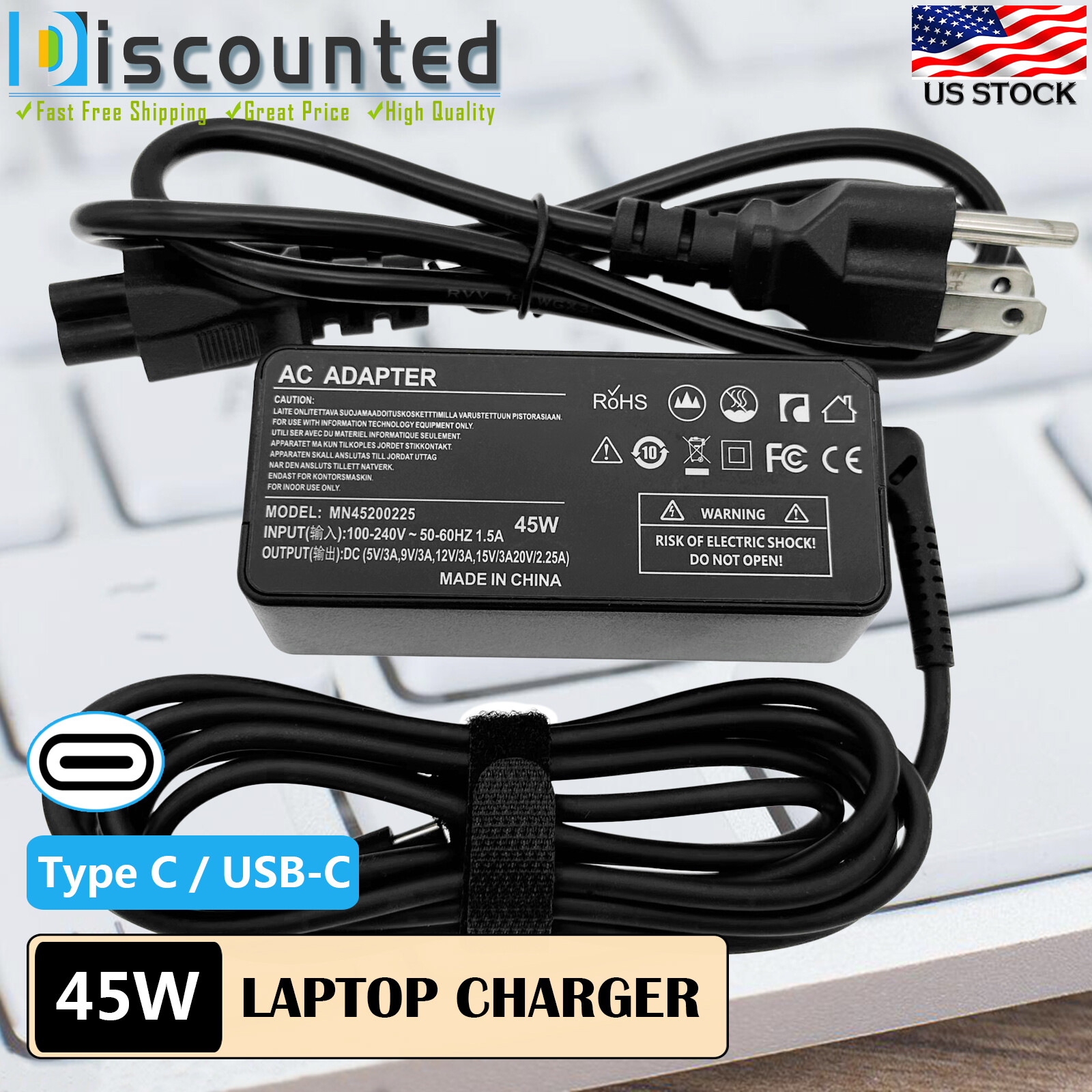 For Acer Chromebook 317 CB317-1H CB317-1HT USB-C Charger AC Adapter Power Cord