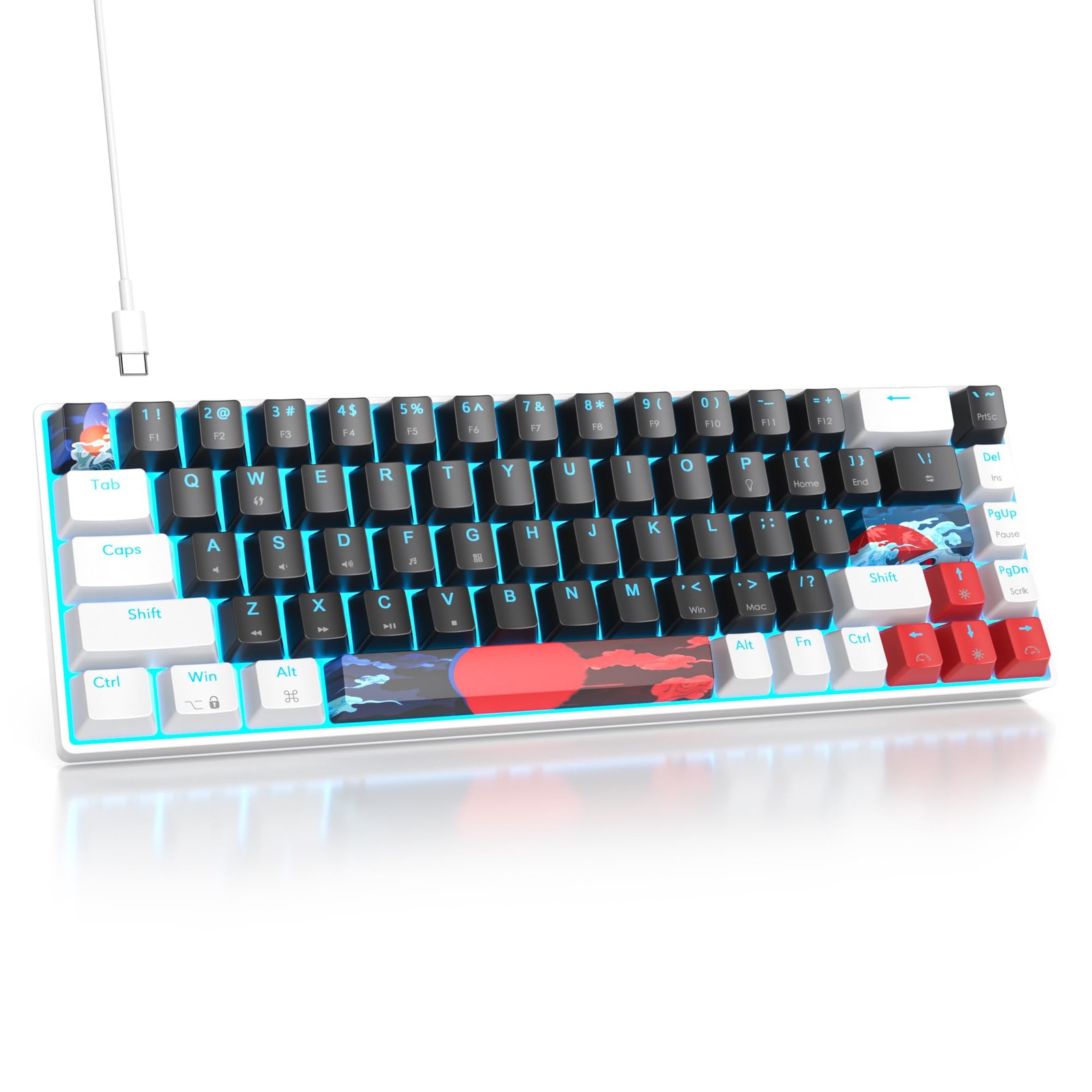 65% Mechanical Gaming Keyboard with Linear Red Switch, Wired Mini Compact Key...