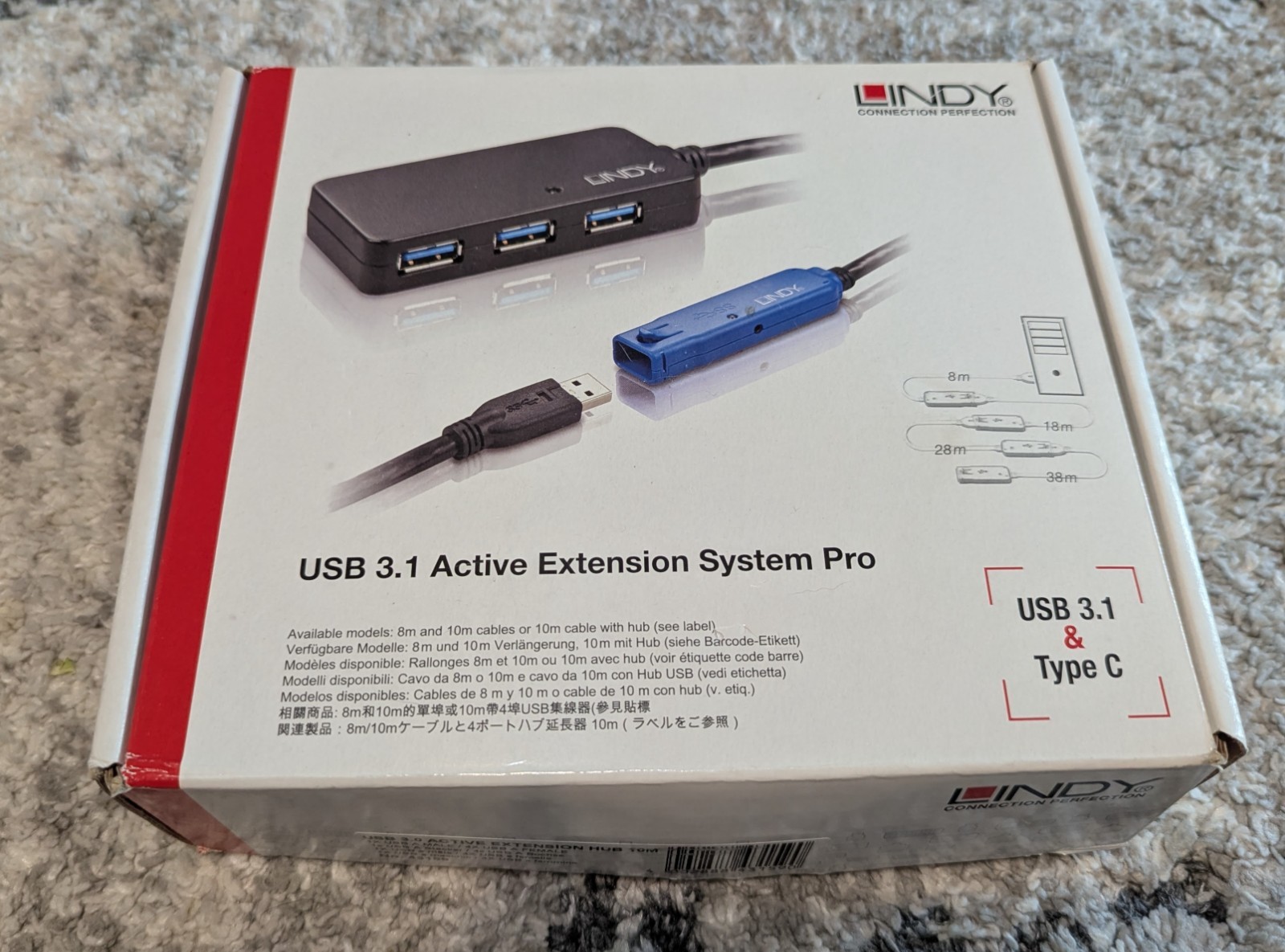 New Lindy 10m USB 3.0 Active Extension Hub Pro 4 Port