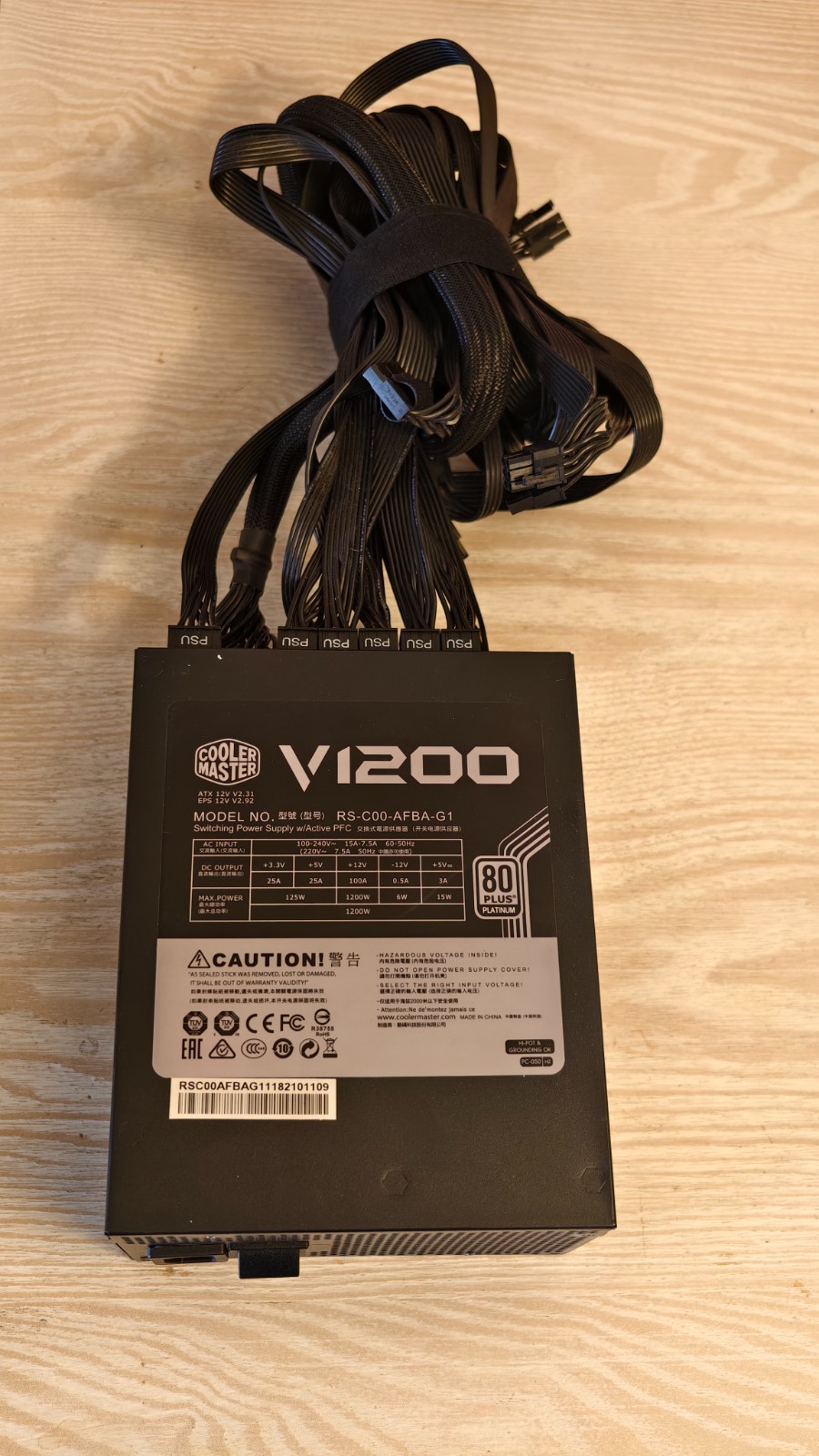 Cooler Master V1200 1200W 80PLUS Platinum Full Modular Power Supply - All Cables