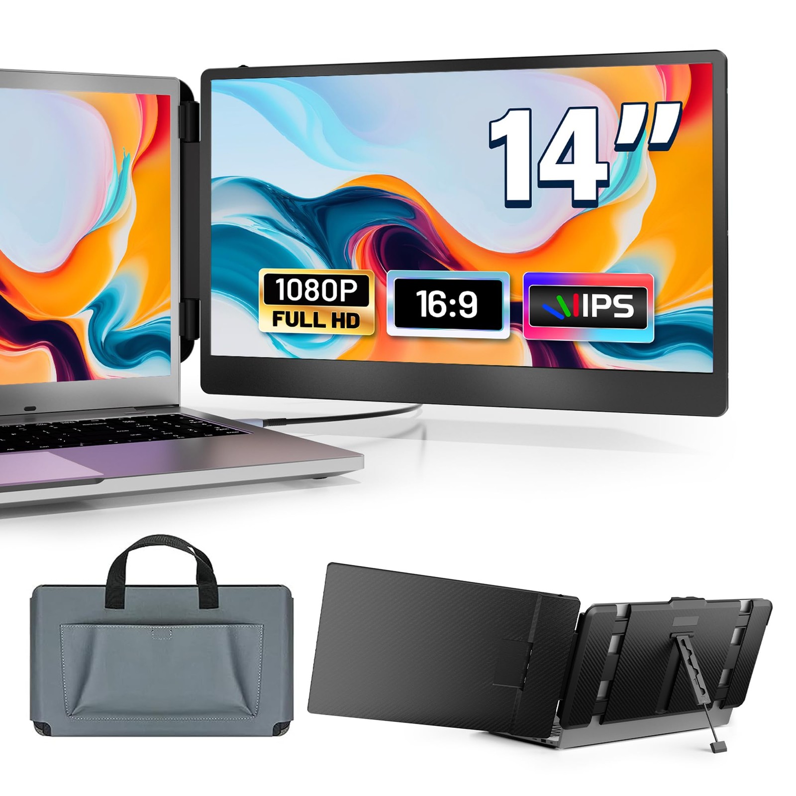 14 Laptop Monitor Extender Fhd 1080p Ips Dual Laptop Screen Extender Hdmi/usba/