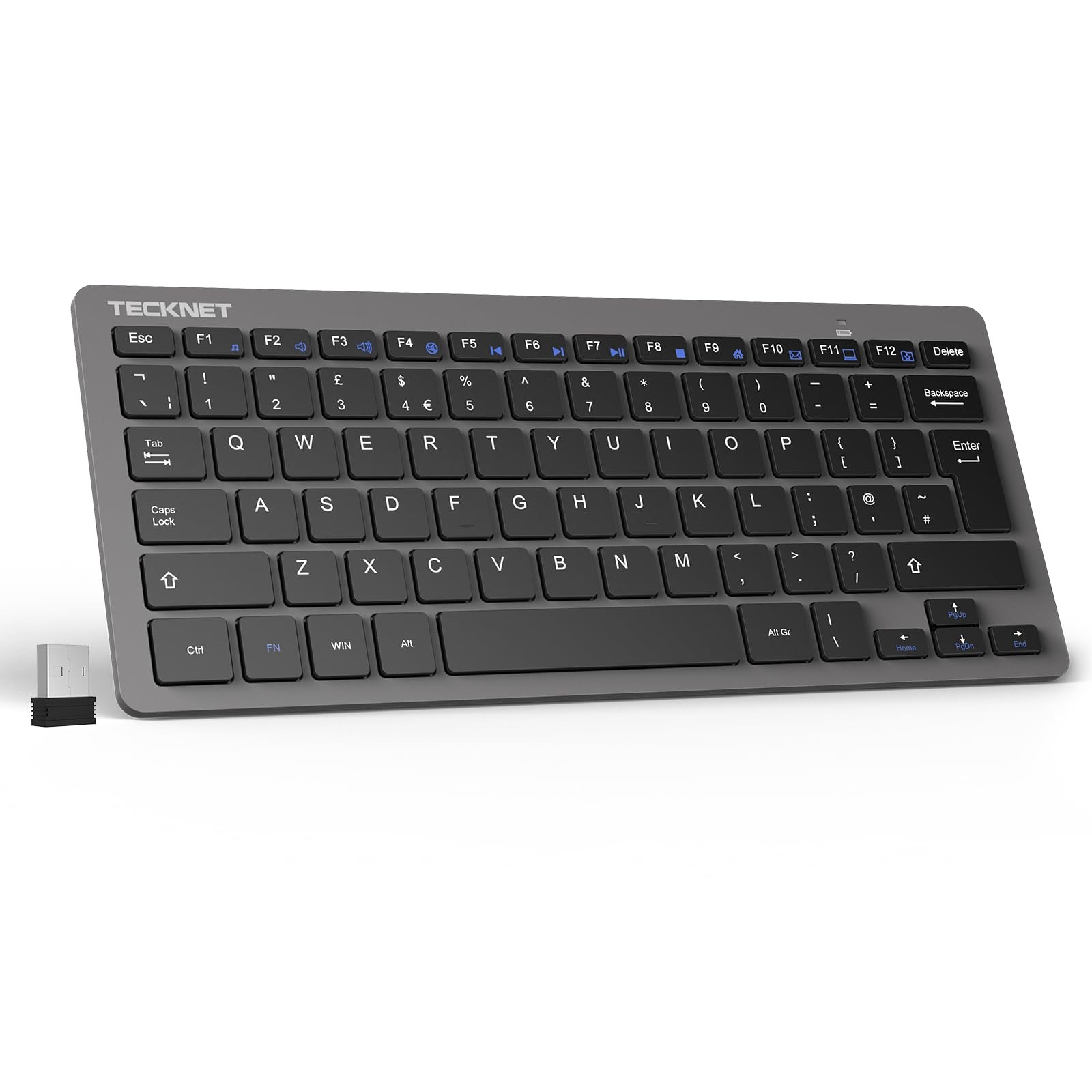 2.4G Wireless Keyboard, Small Wireless Keyboard with Media Hotkeys, Ultra Slim C