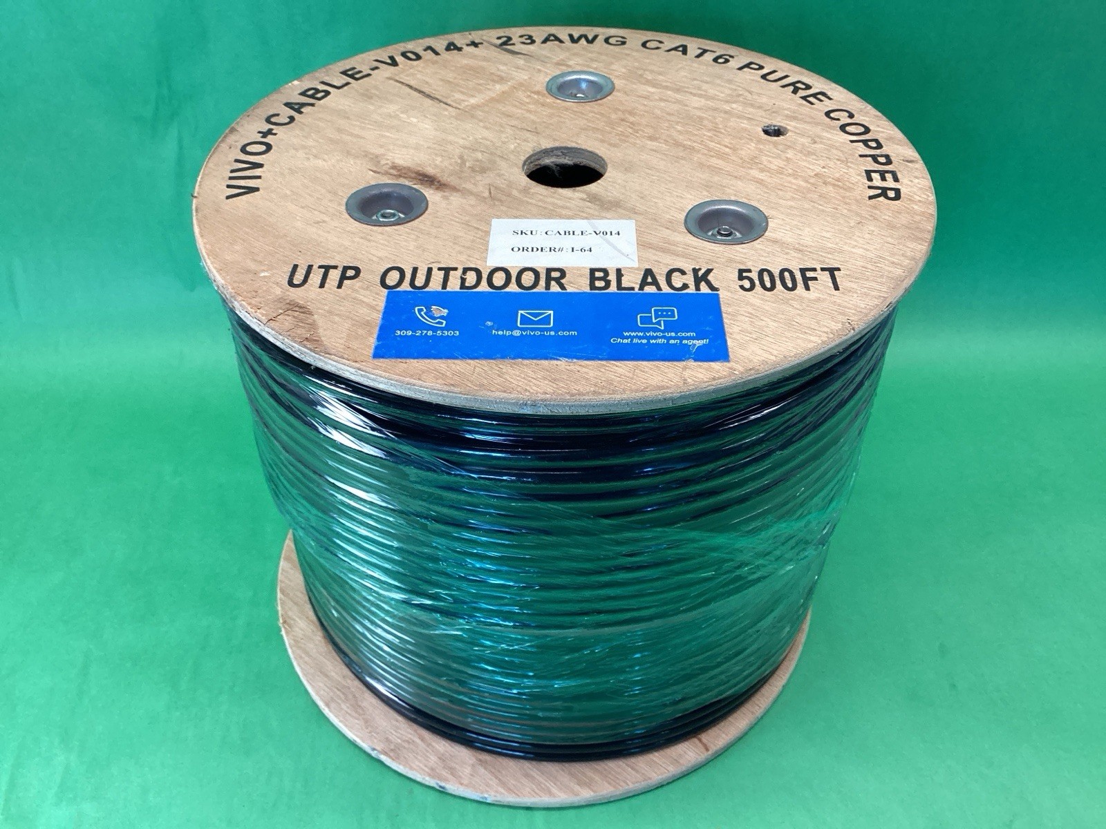 VIVO Cable-V014 Outdoor 23AWG Copper CAT6 Network Ethernet Cable Black 500 ft