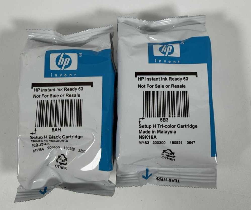 Genuine HP 63 Setup Ink Cartridges Black Tri-Color N9J30A N9K16A Sealed Lot